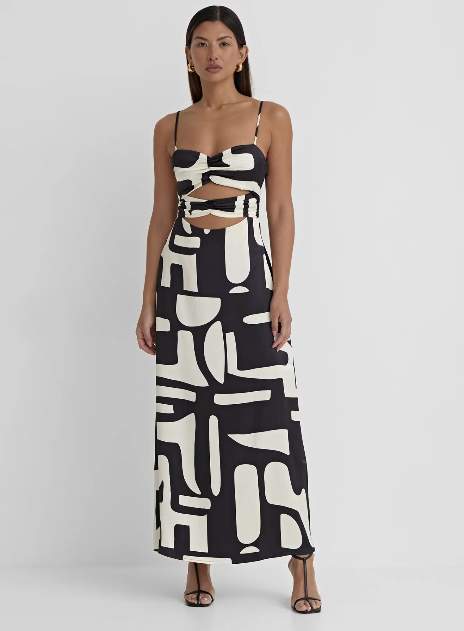 Abstract Print Satin Cut Out Detail Dress- Debora-4th & Reckless Store