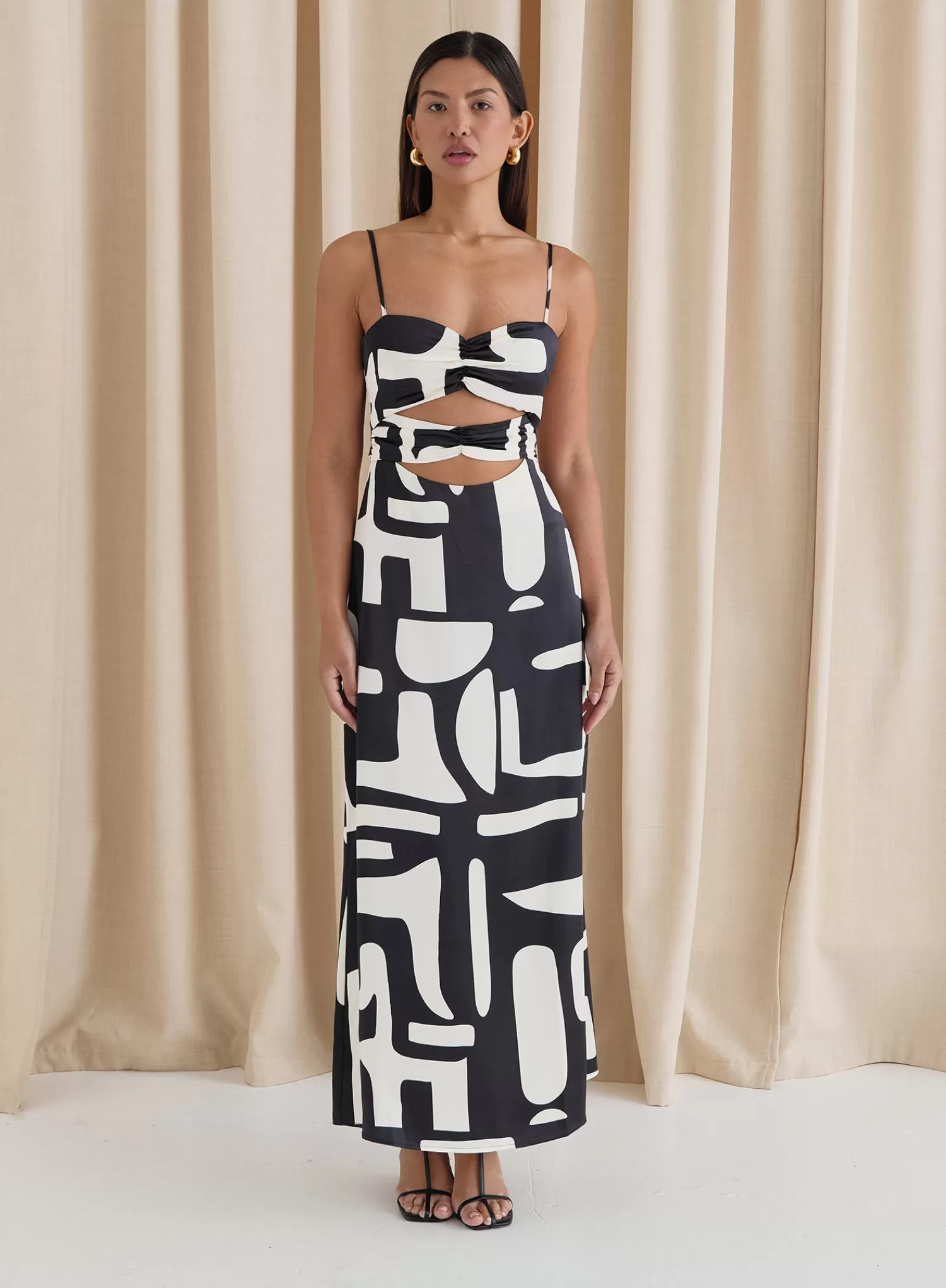 Abstract Print Satin Cut Out Detail Dress- Debora-4th & Reckless Store