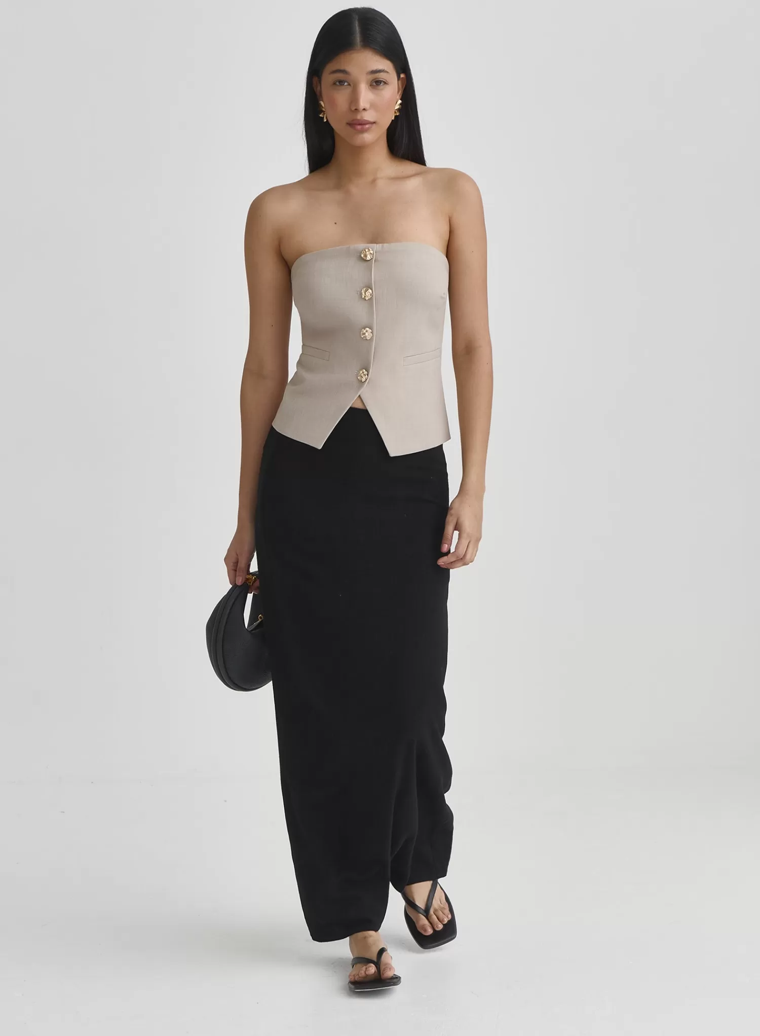 Beige Bandeau Button Corset Top- Lia-4th & Reckless Discount