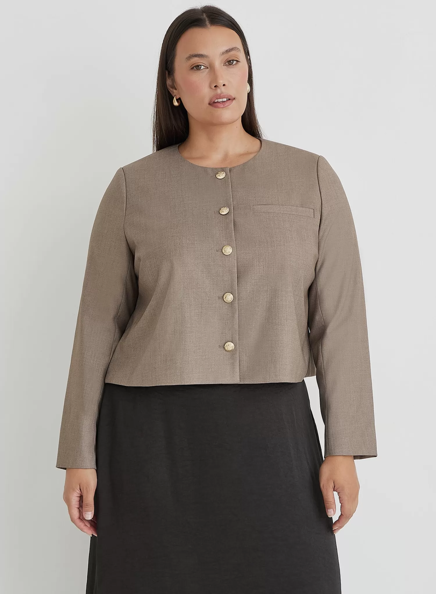 Beige Curve Tailored Cropped Jacket- Agnes-4th & Reckless Sale