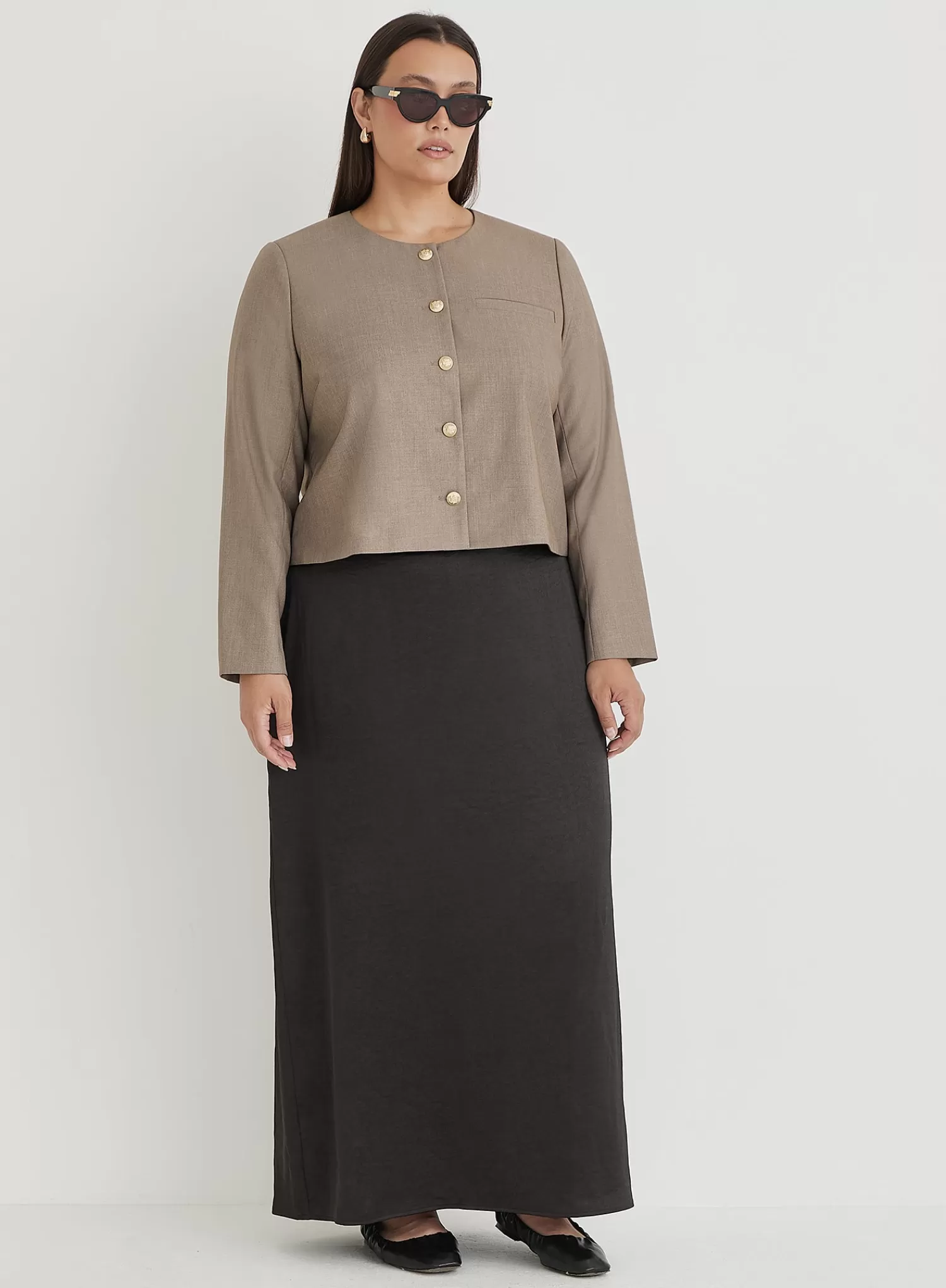 Beige Curve Tailored Cropped Jacket- Agnes-4th & Reckless Sale