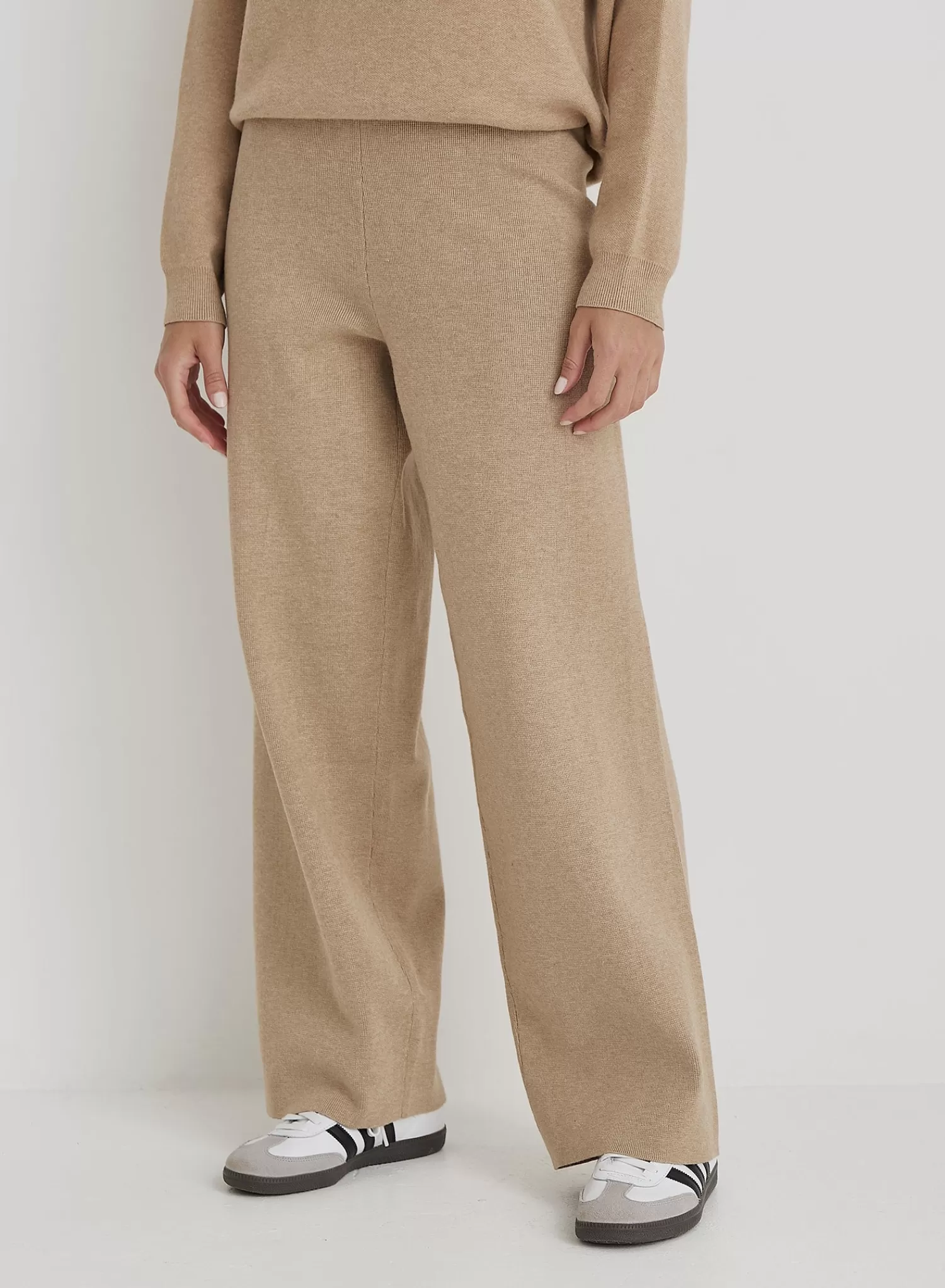 Beige Knitted Wide Leg Trouser- Cameron-4th & Reckless Best