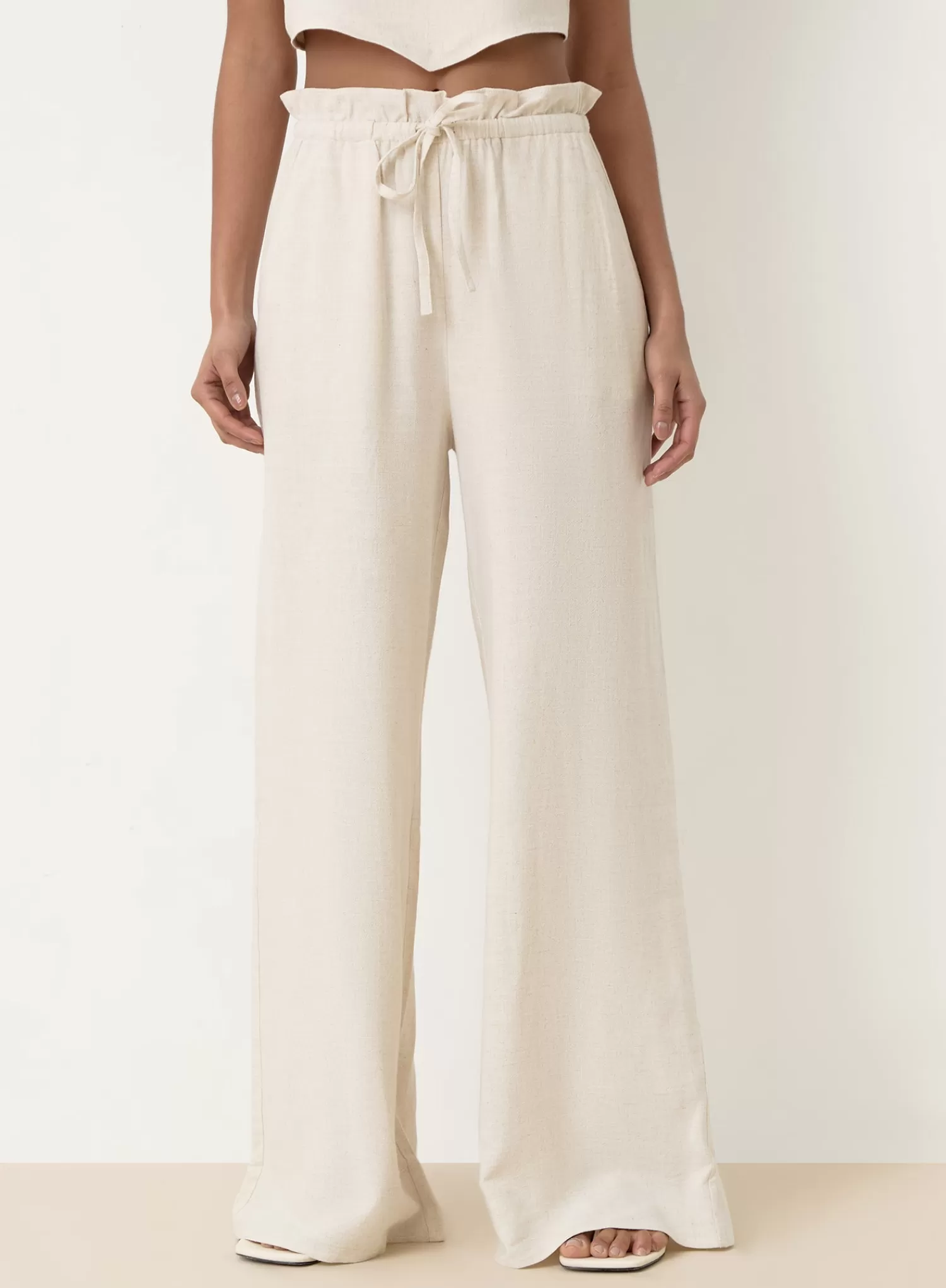 Beige Linen Drawstring Waist Trouser- Tulum-4th & Reckless Cheap