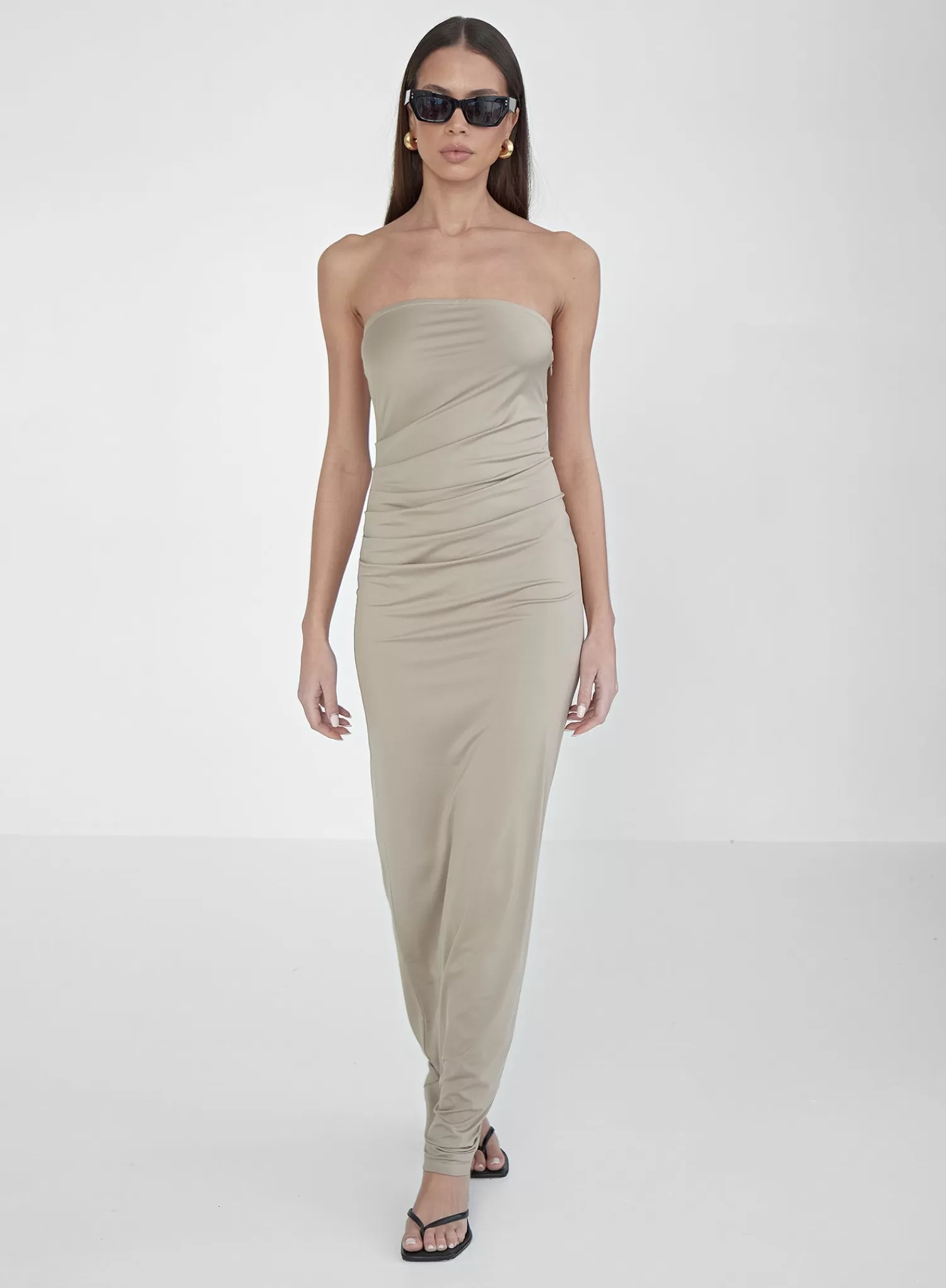Beige Slinky Bandeau Mixaxi Dress- Andi-4th & Reckless Sale