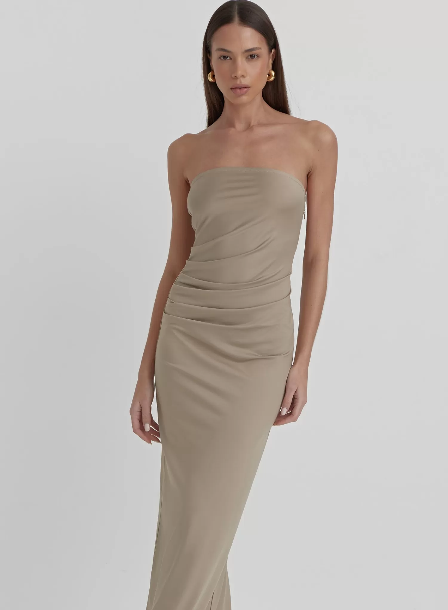 Beige Slinky Bandeau Mixaxi Dress- Andi-4th & Reckless Sale