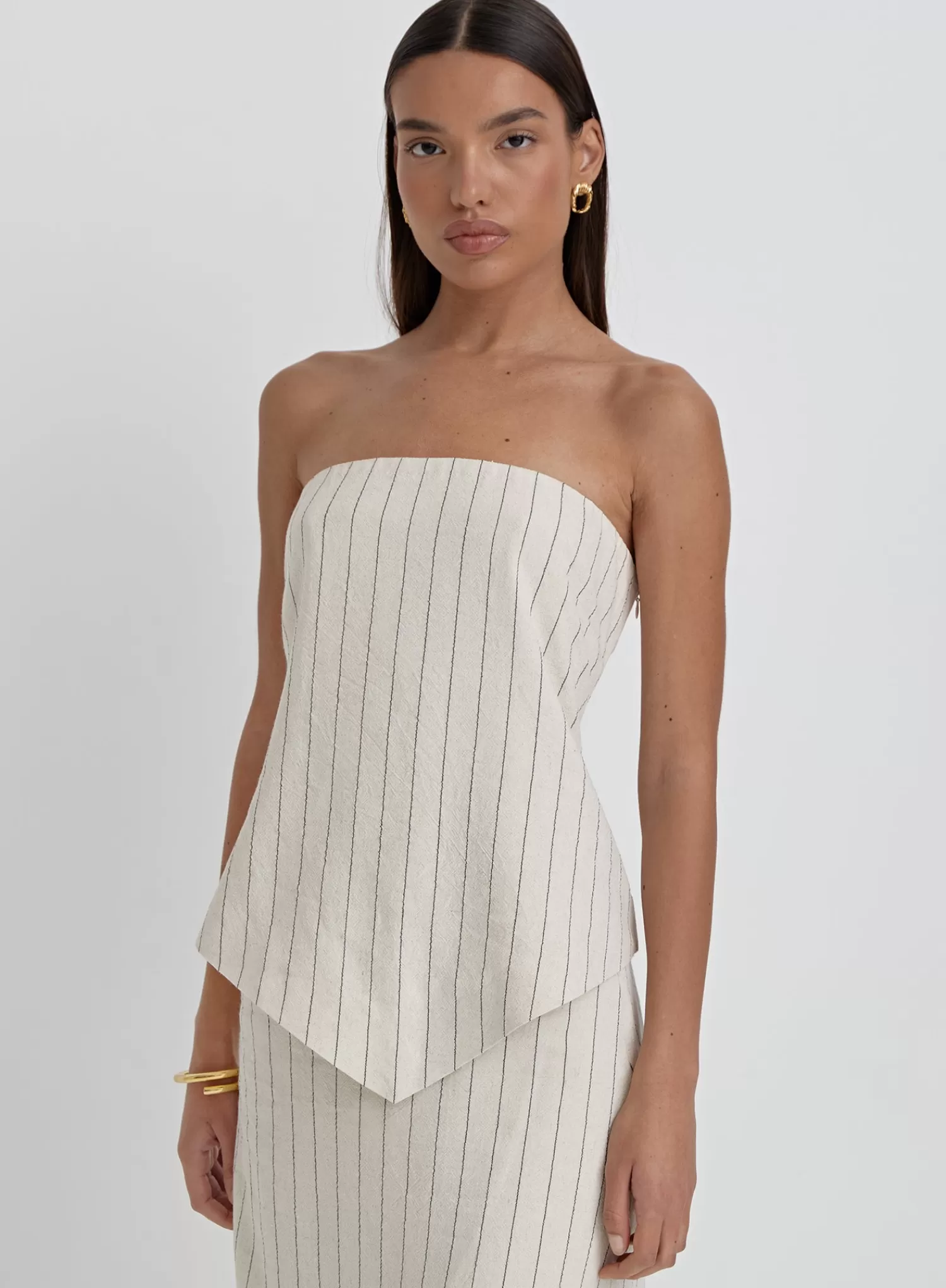 Beige Striped Linen Bandeau Top- Alai-4th & Reckless Cheap