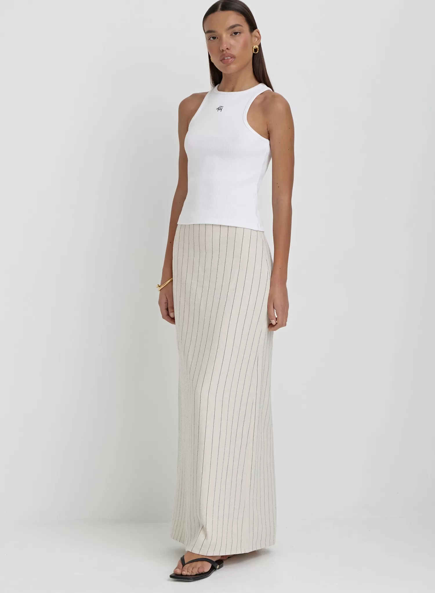 Beige Striped Linen Maxi Skirt- Alai-4th & Reckless Flash Sale