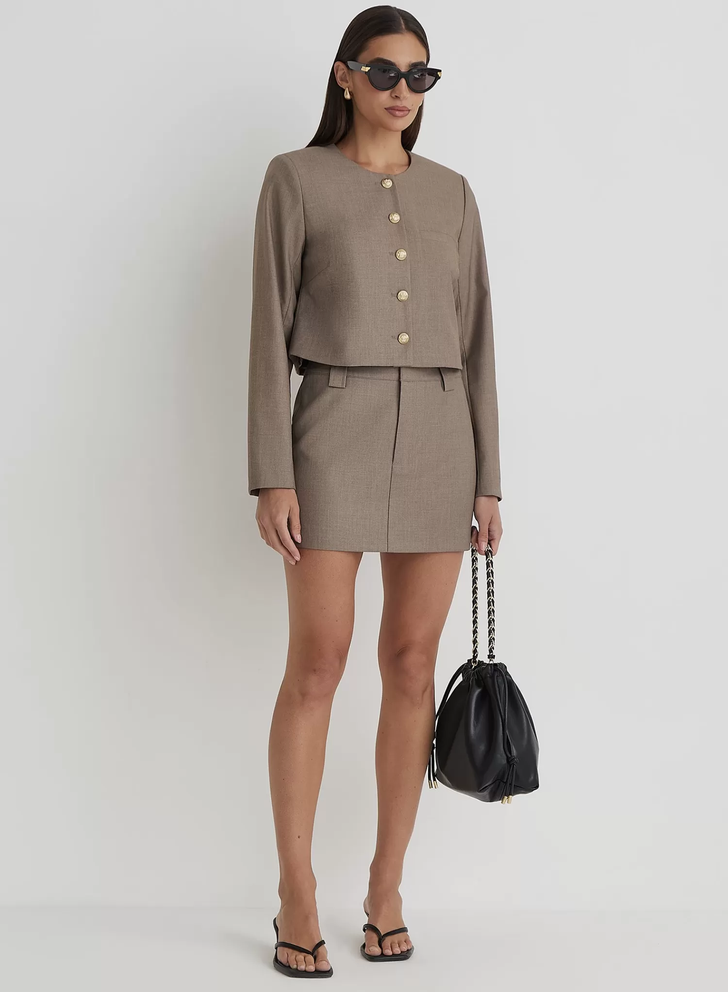 Beige Tailored Mini Skirt- Lorelai-4th & Reckless Hot