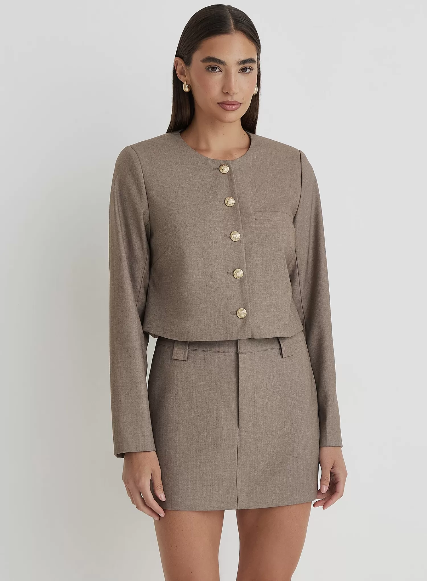 Beige Tailored Mini Skirt- Lorelai-4th & Reckless Hot