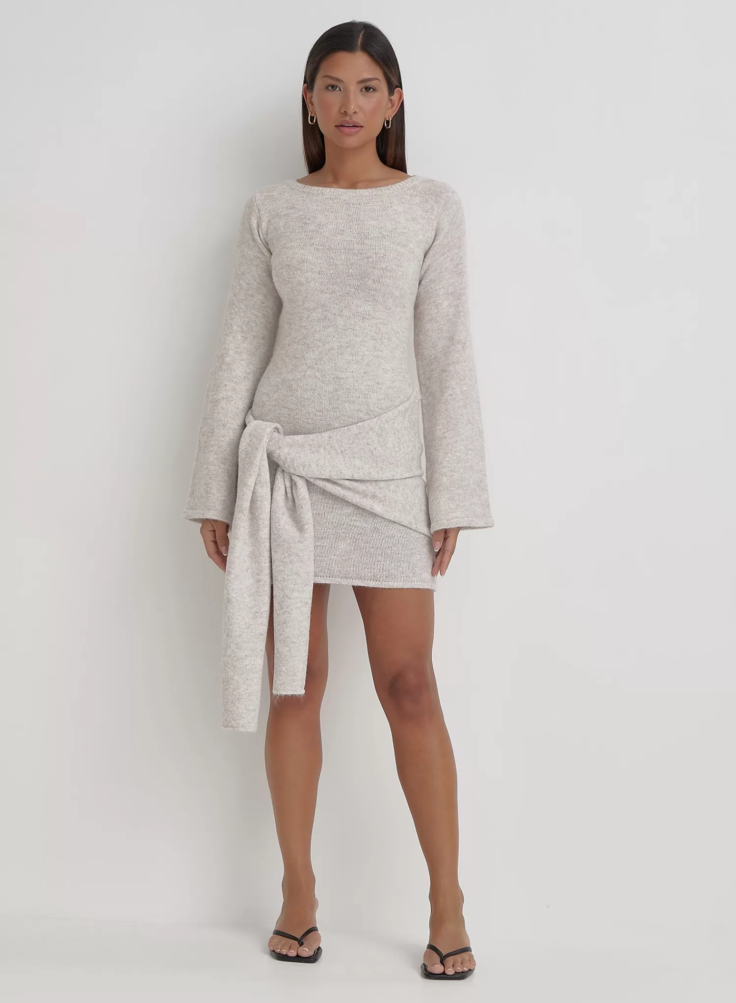 Beige Tie Front Mini Dress- Mollie-4th & Reckless Best
