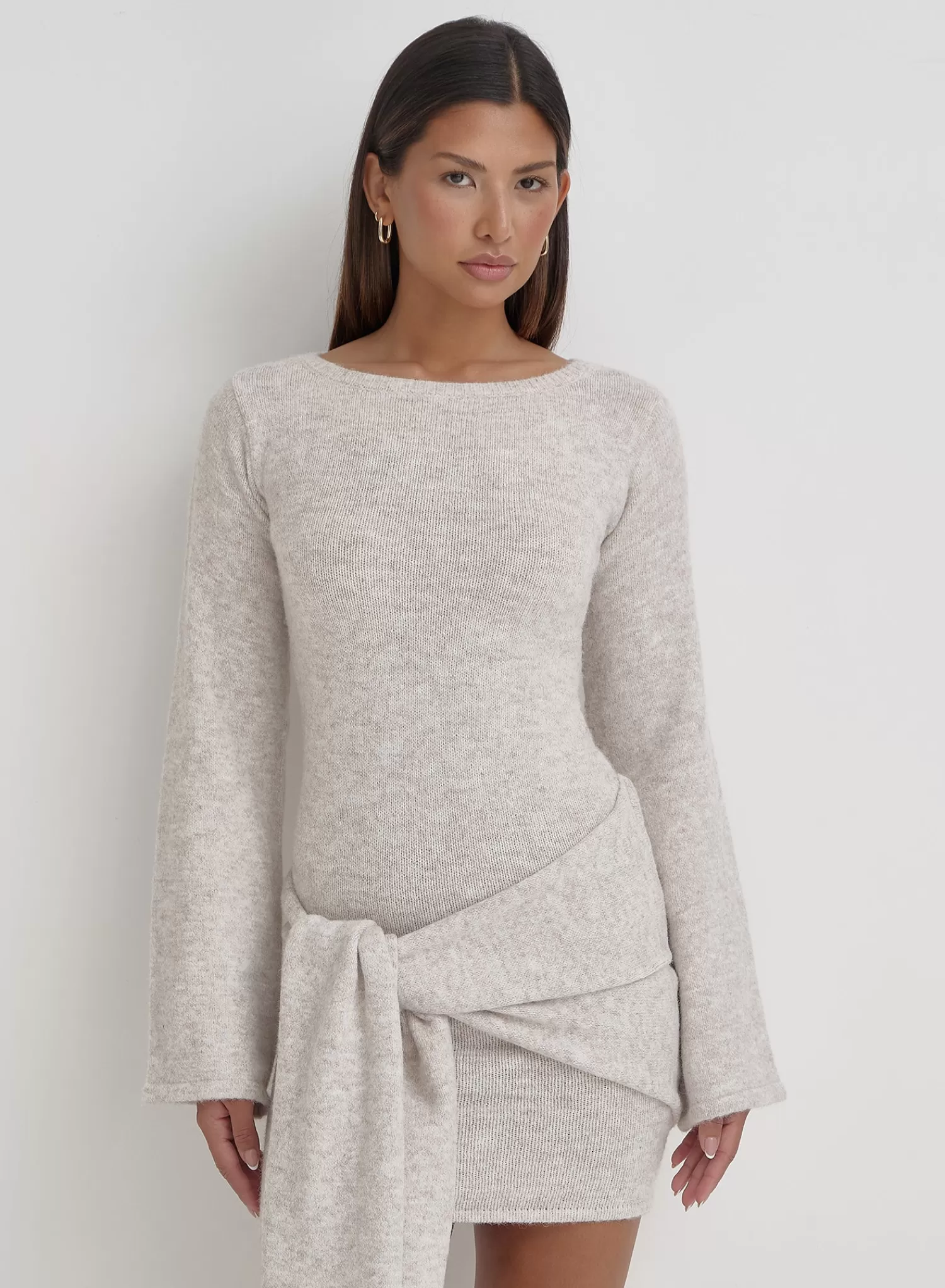 Beige Tie Front Mini Dress- Mollie-4th & Reckless Best