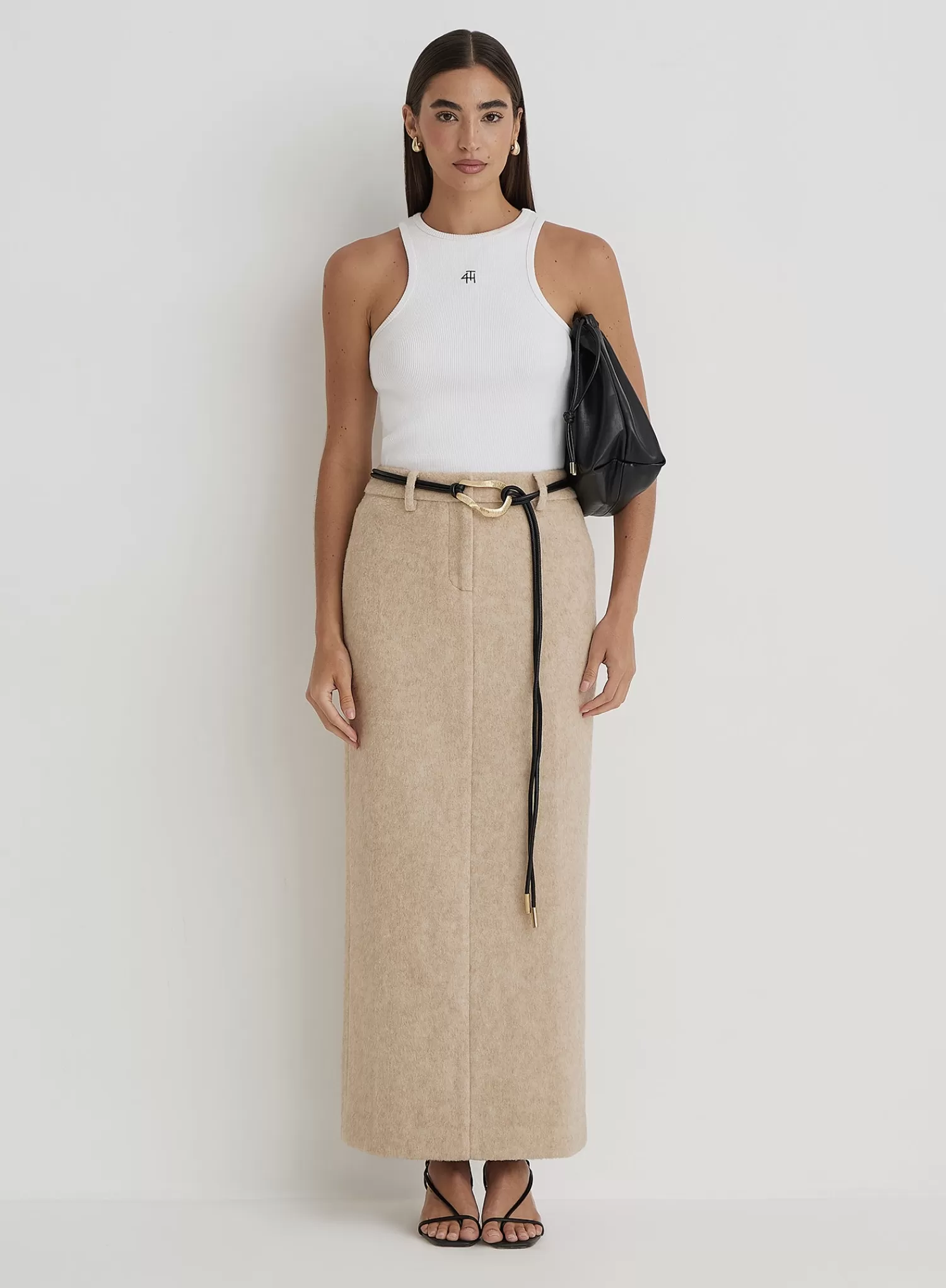 Beige Wool Maxi Skirt- Sammy-4th & Reckless Cheap