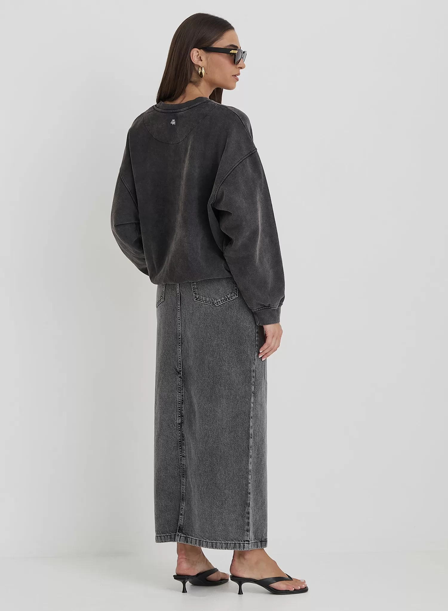 Black Acid Wash Leopard Motif Oversized Sweatshirt- Cara-4th & Reckless Best Sale