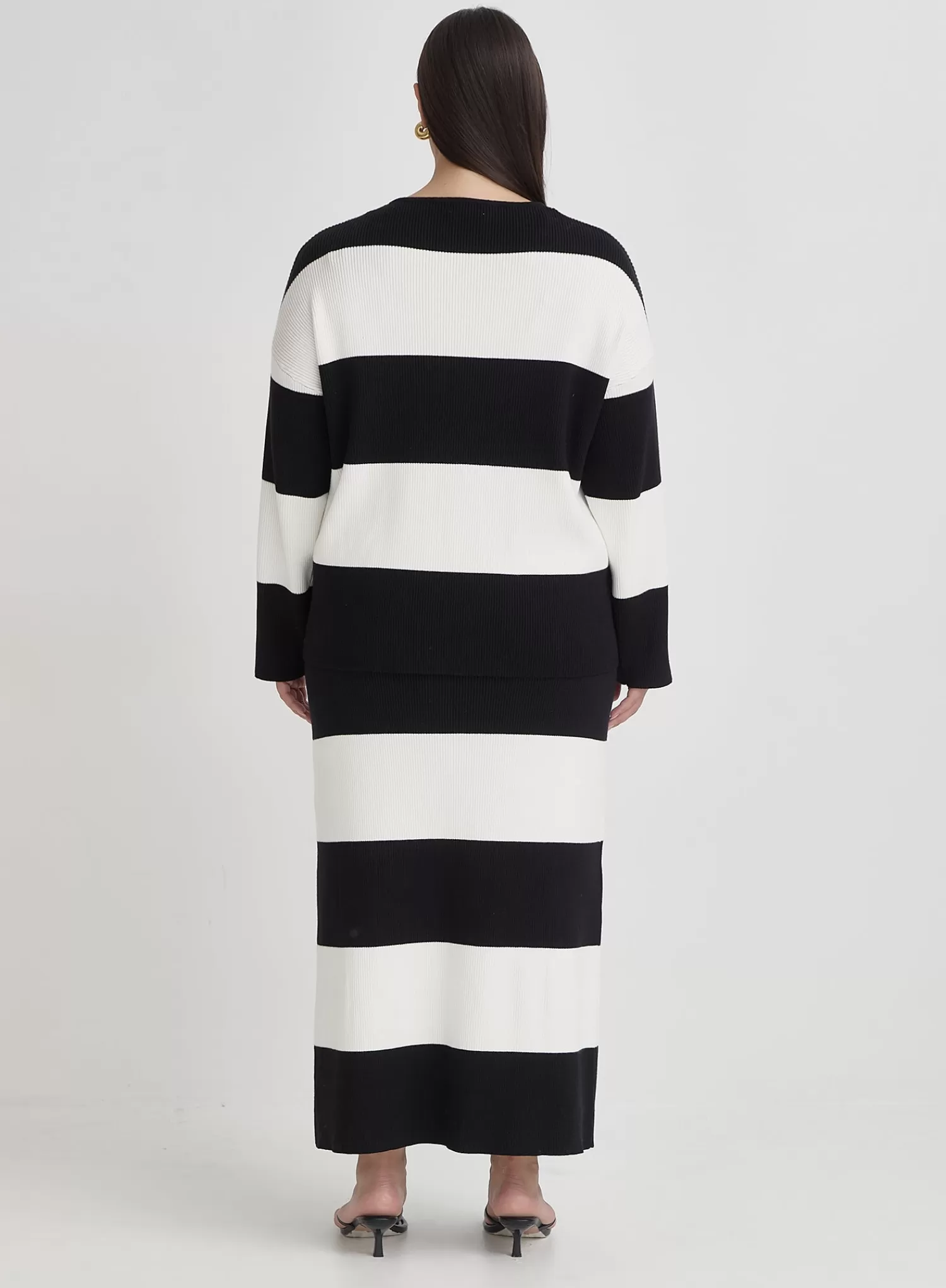 Black And Cream Plus Size Stripe Knitted Jumper- Jacqueline-4th & Reckless New