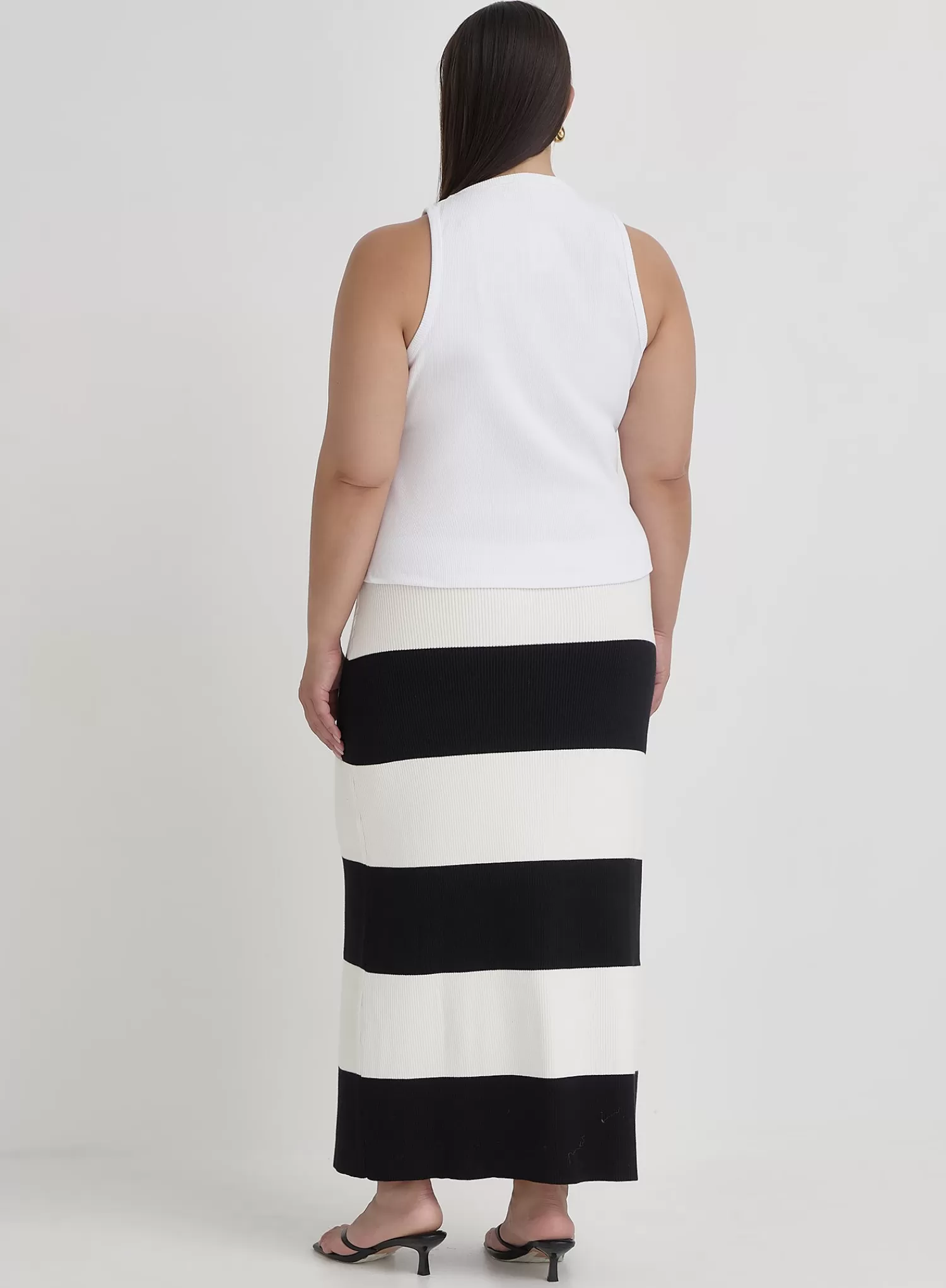 Black And Cream Plus Size Stripe Knitted Maxi Skirt- Jacqueline-4th & Reckless Outlet