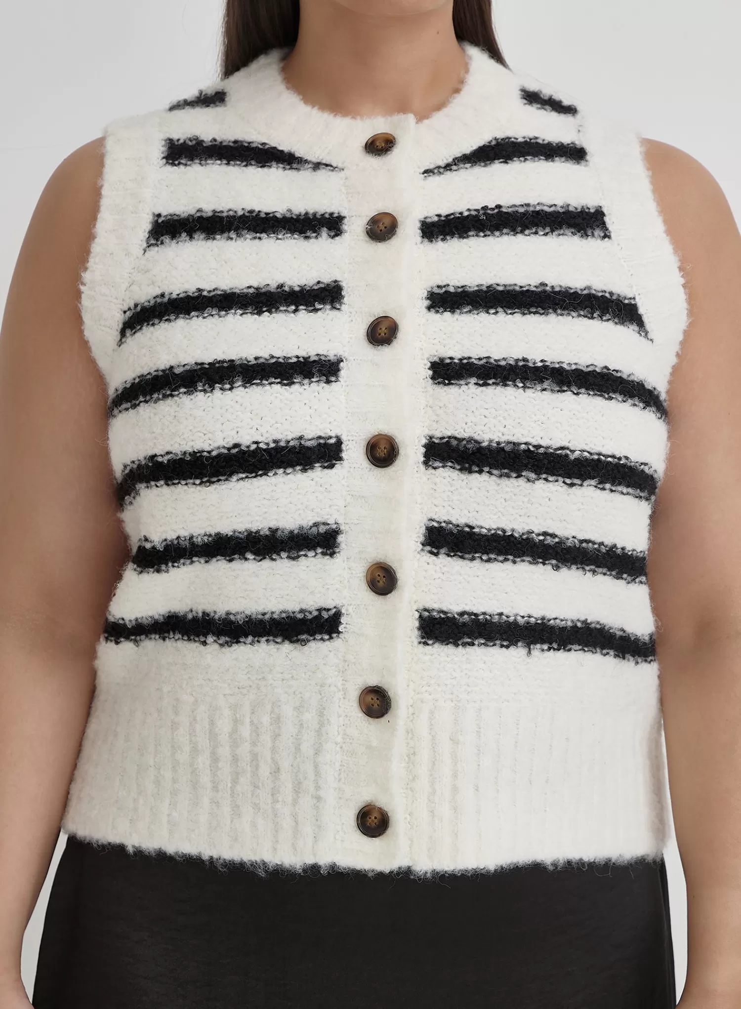 Black And Cream Plus Size Stripe Knitted Waistcoat- Daphie-4th & Reckless Fashion