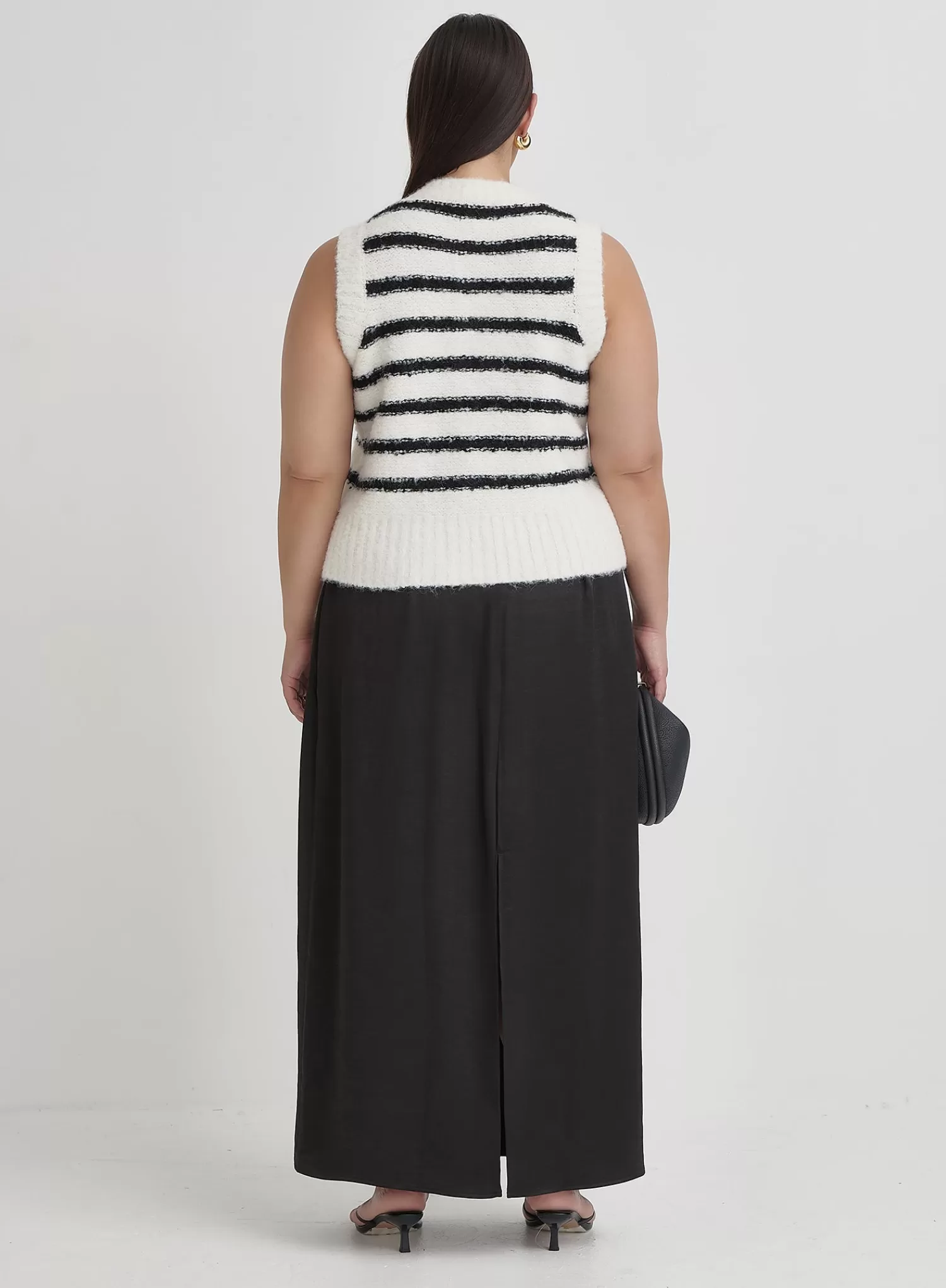 Black And Cream Plus Size Stripe Knitted Waistcoat- Daphie-4th & Reckless Fashion