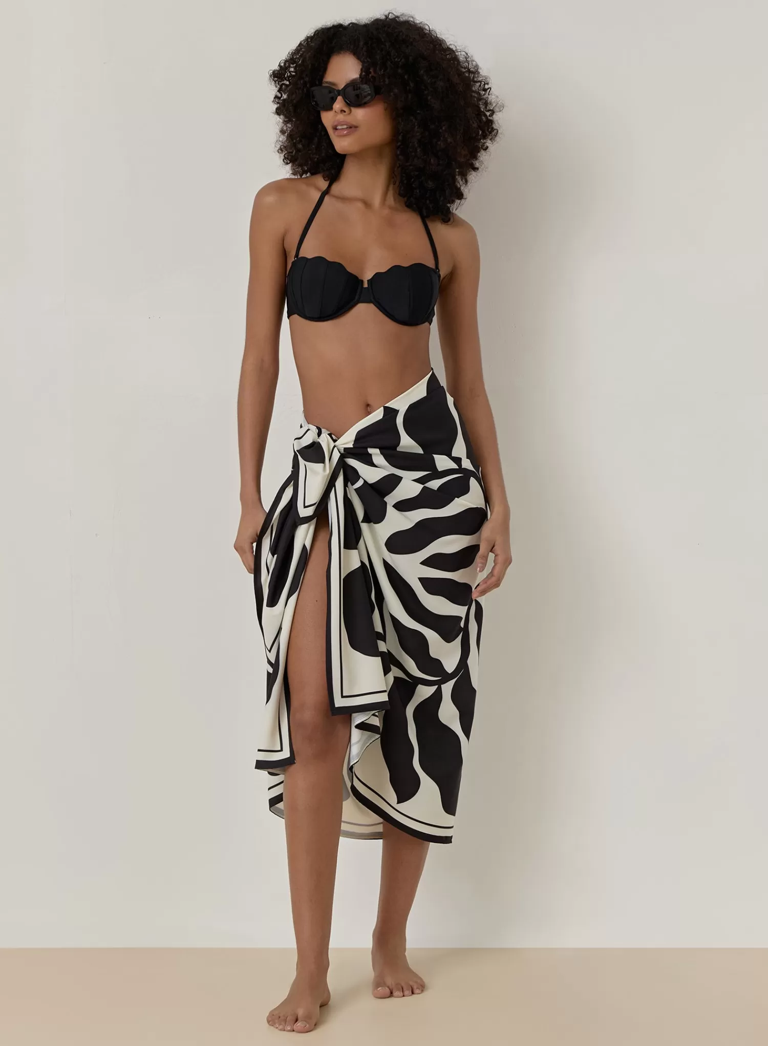 Black And Cream Printed Sarong- Bora-4th & Reckless Store