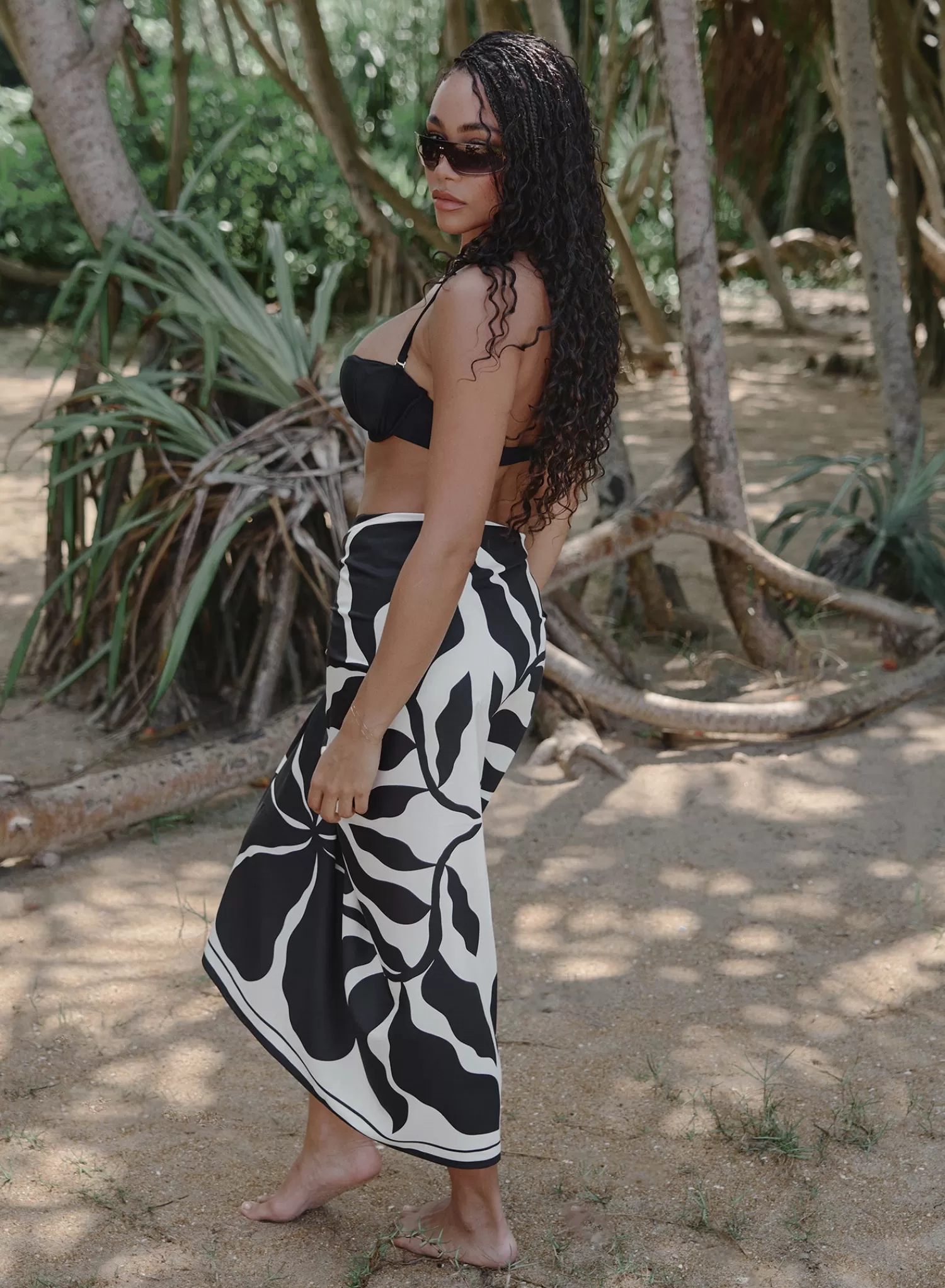 Black And Cream Printed Sarong- Bora-4th & Reckless Store