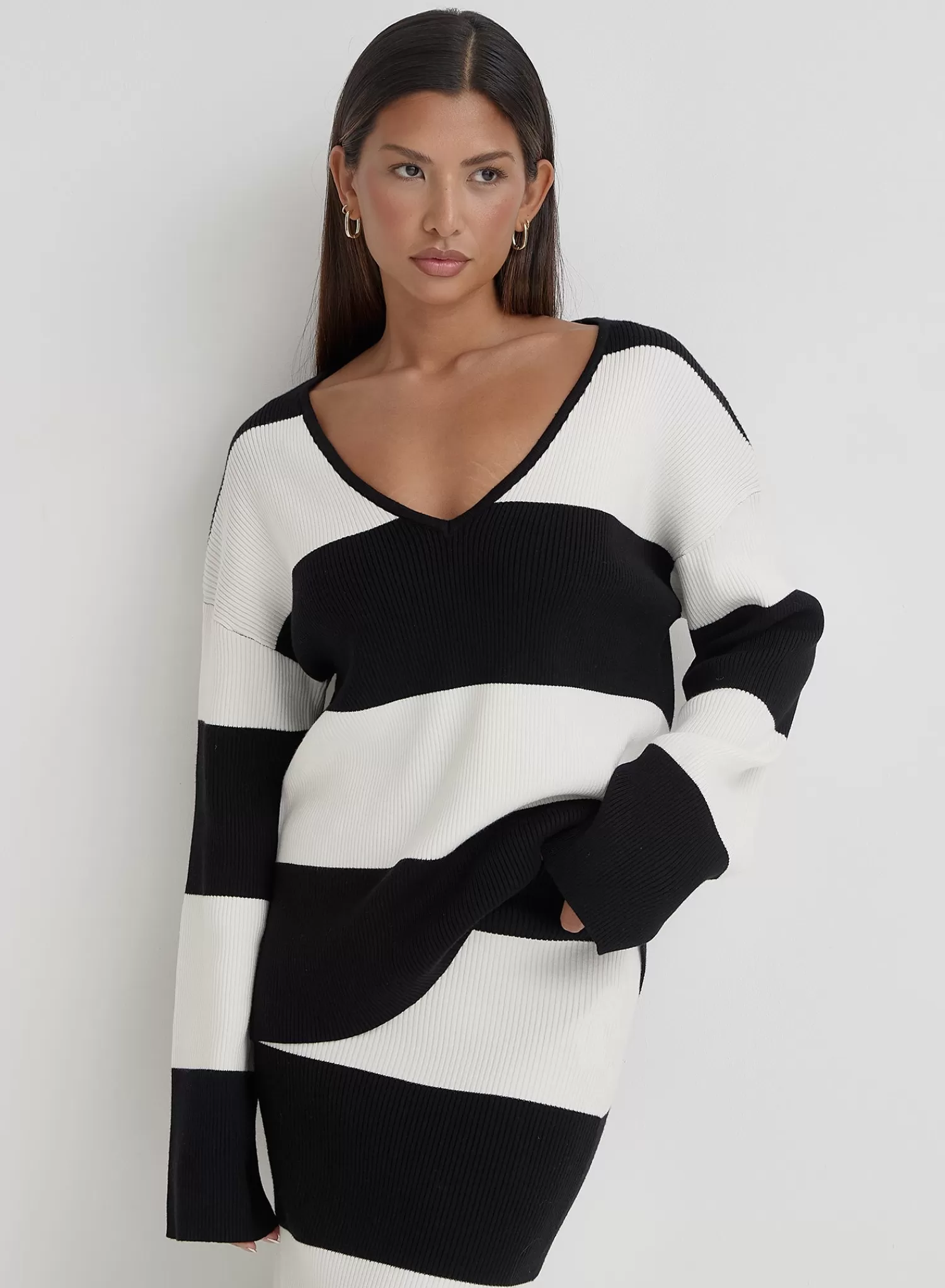 Black And Cream Stripe Knitted Jumper- Jacqueline-4th & Reckless Hot