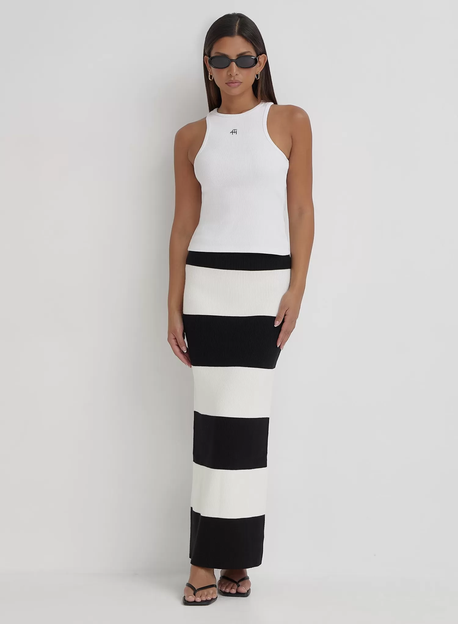 Black And Cream Stripe Knitted Maxi Skirt- Jacqueline-4th & Reckless Hot