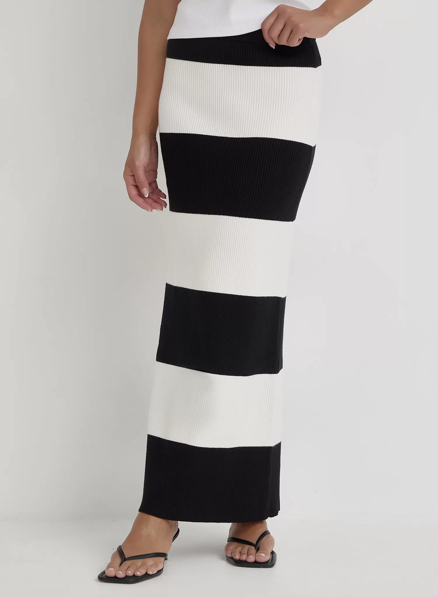 Black And Cream Stripe Knitted Maxi Skirt- Jacqueline-4th & Reckless Hot