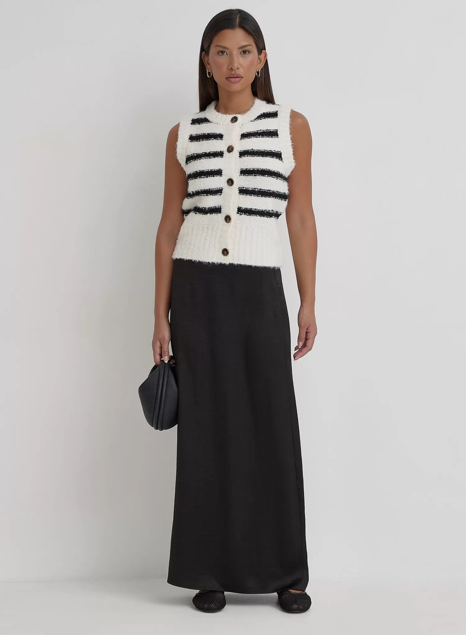 Black And Cream Stripe Knitted Waistcoat- Daphie-4th & Reckless Store