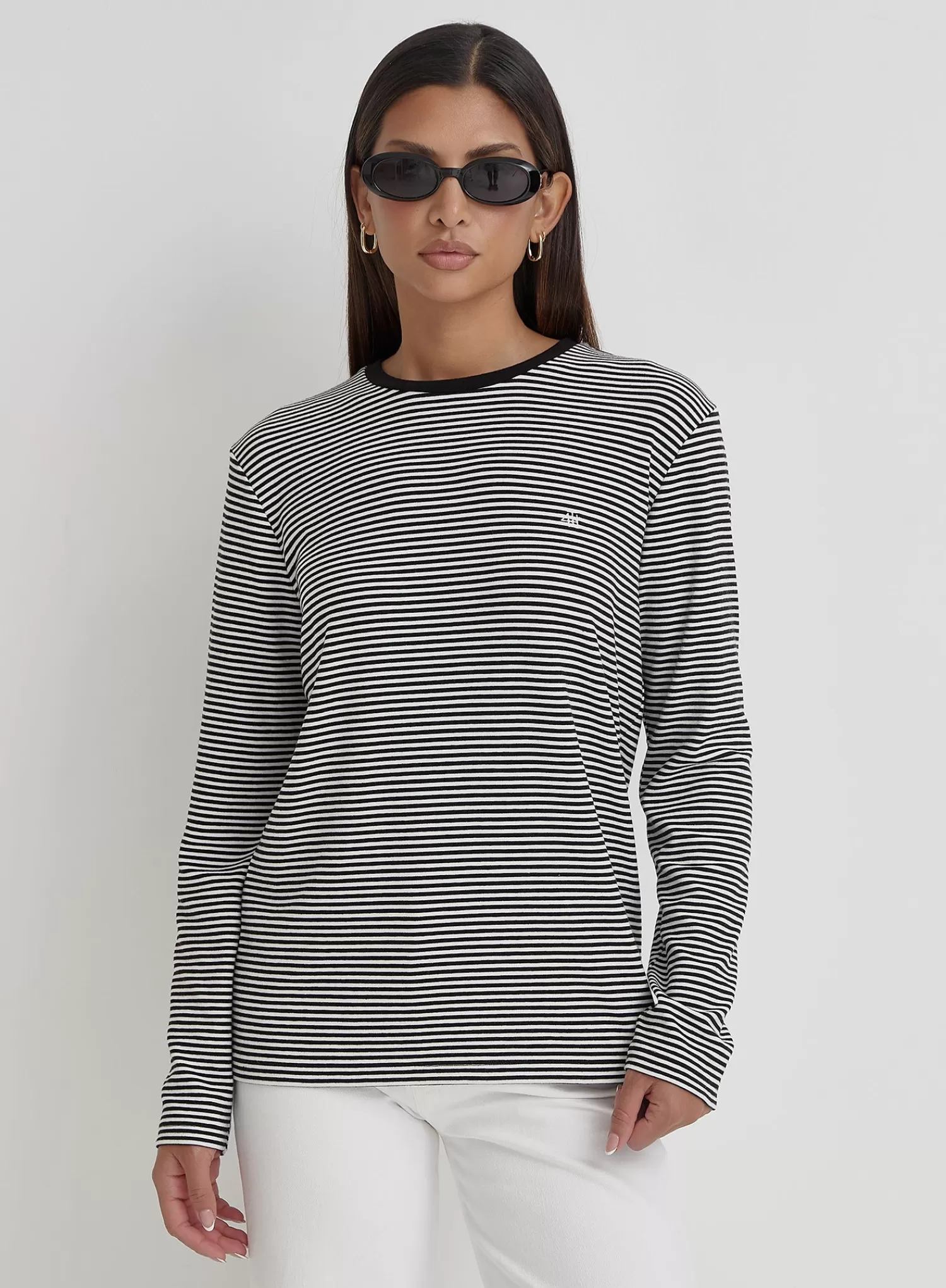 Black And Cream Stripe Long Sleeve Top- Peppi-4th & Reckless Outlet