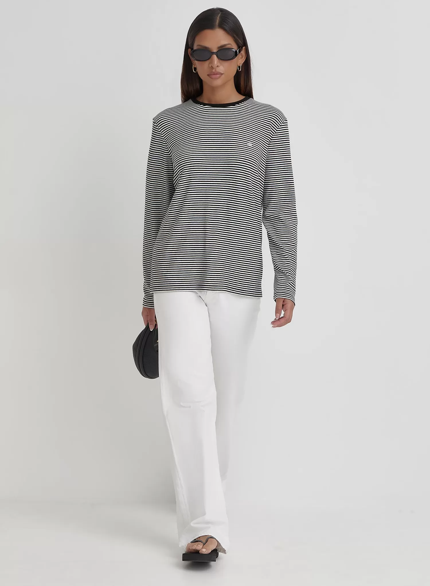 Black And Cream Stripe Long Sleeve Top- Peppi-4th & Reckless Outlet