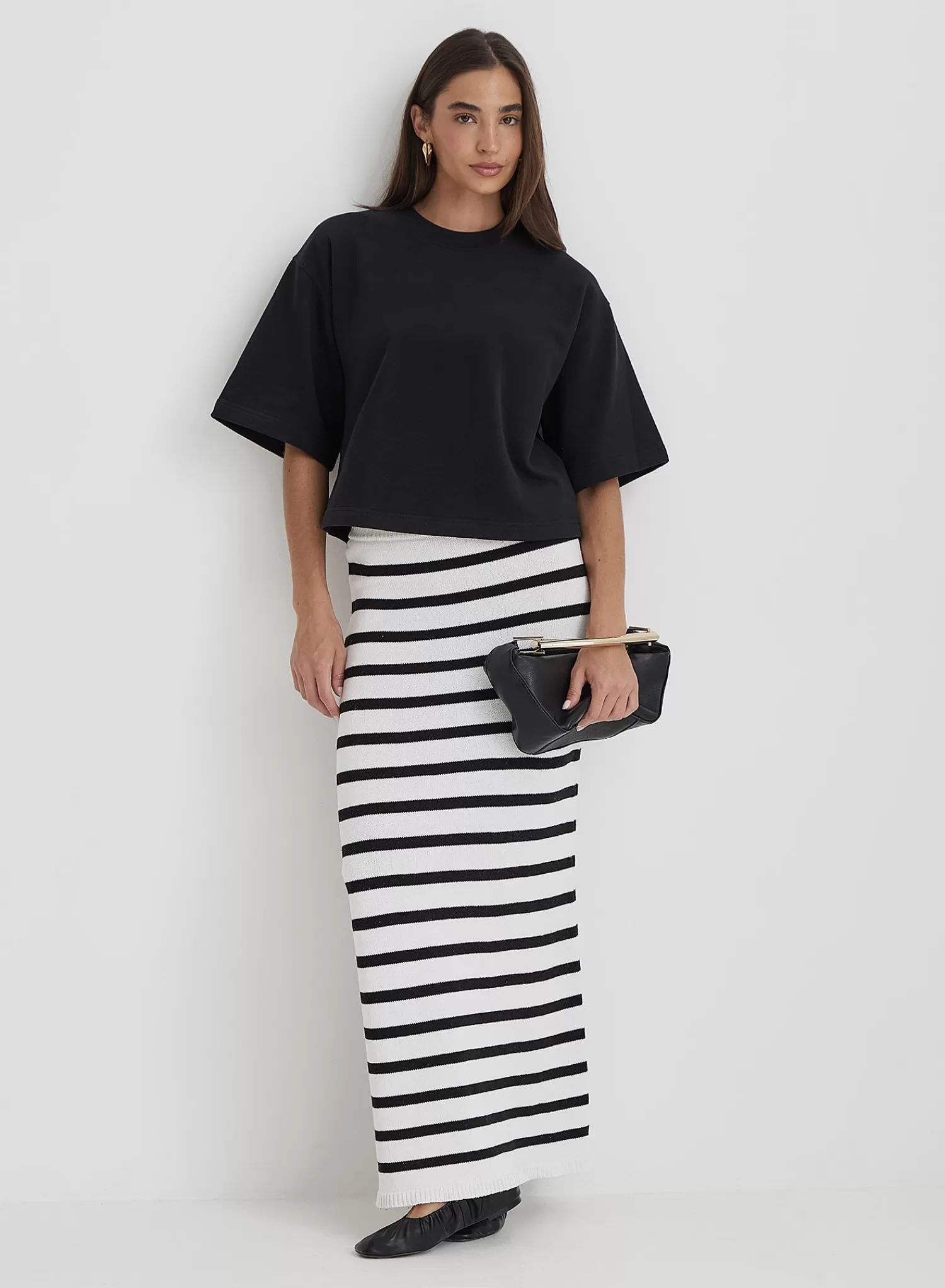 Black And White Stripe Knit Maxi Skirt- Rico-4th & Reckless Online