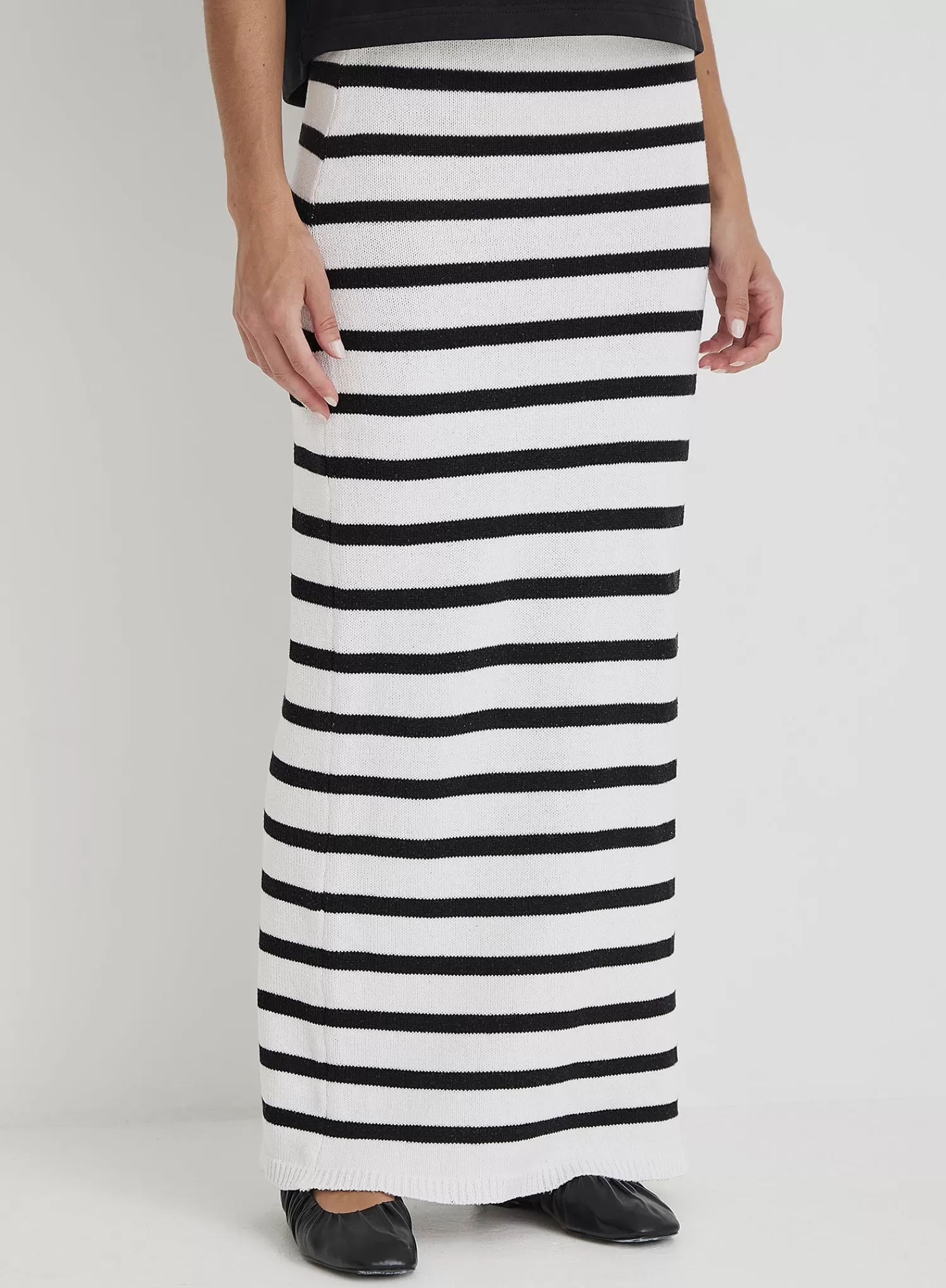 Black And White Stripe Knit Maxi Skirt- Rico-4th & Reckless Online