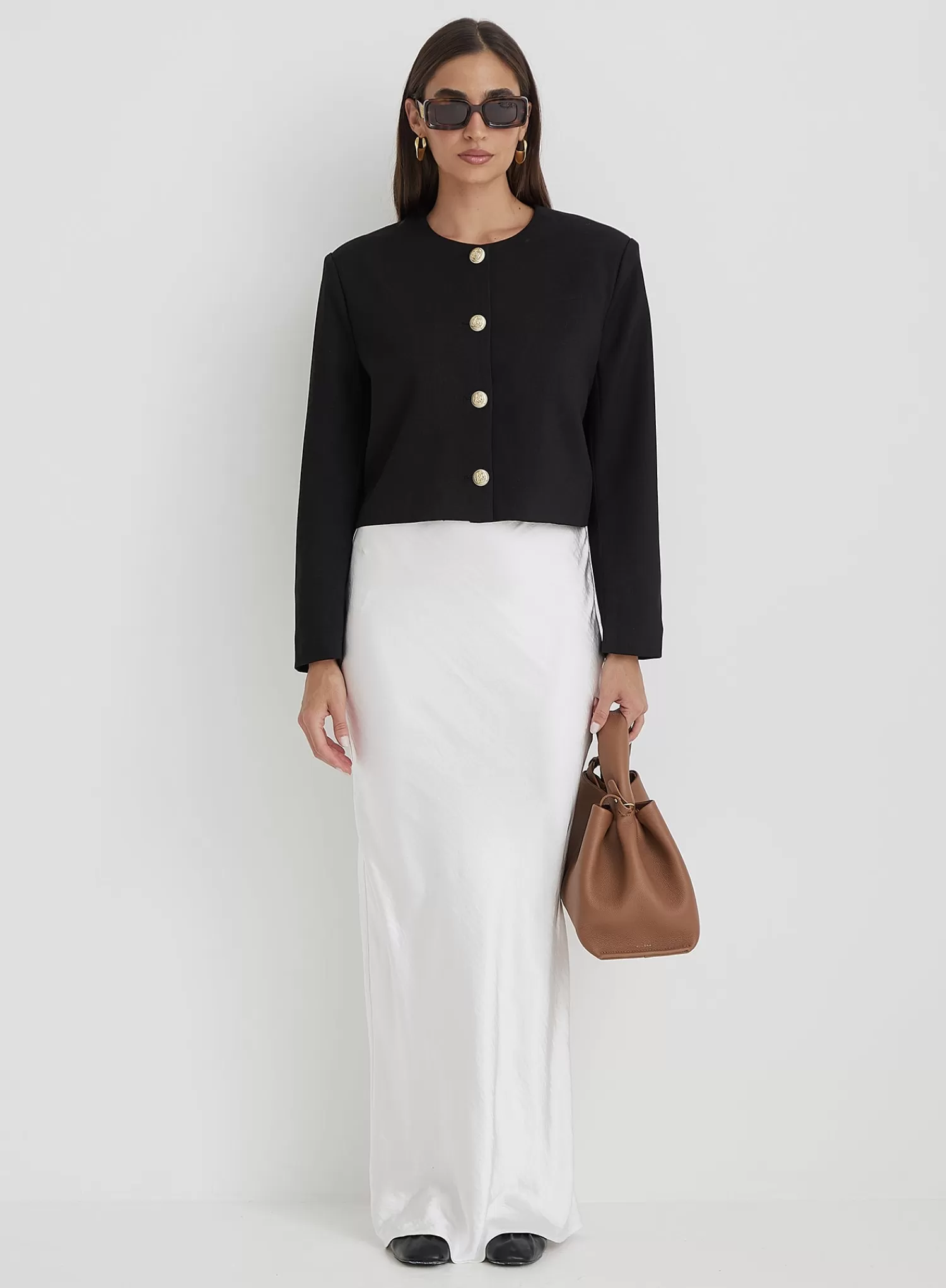 Black Cropped Tailored Jacket - Lilah-4th & Reckless Sale