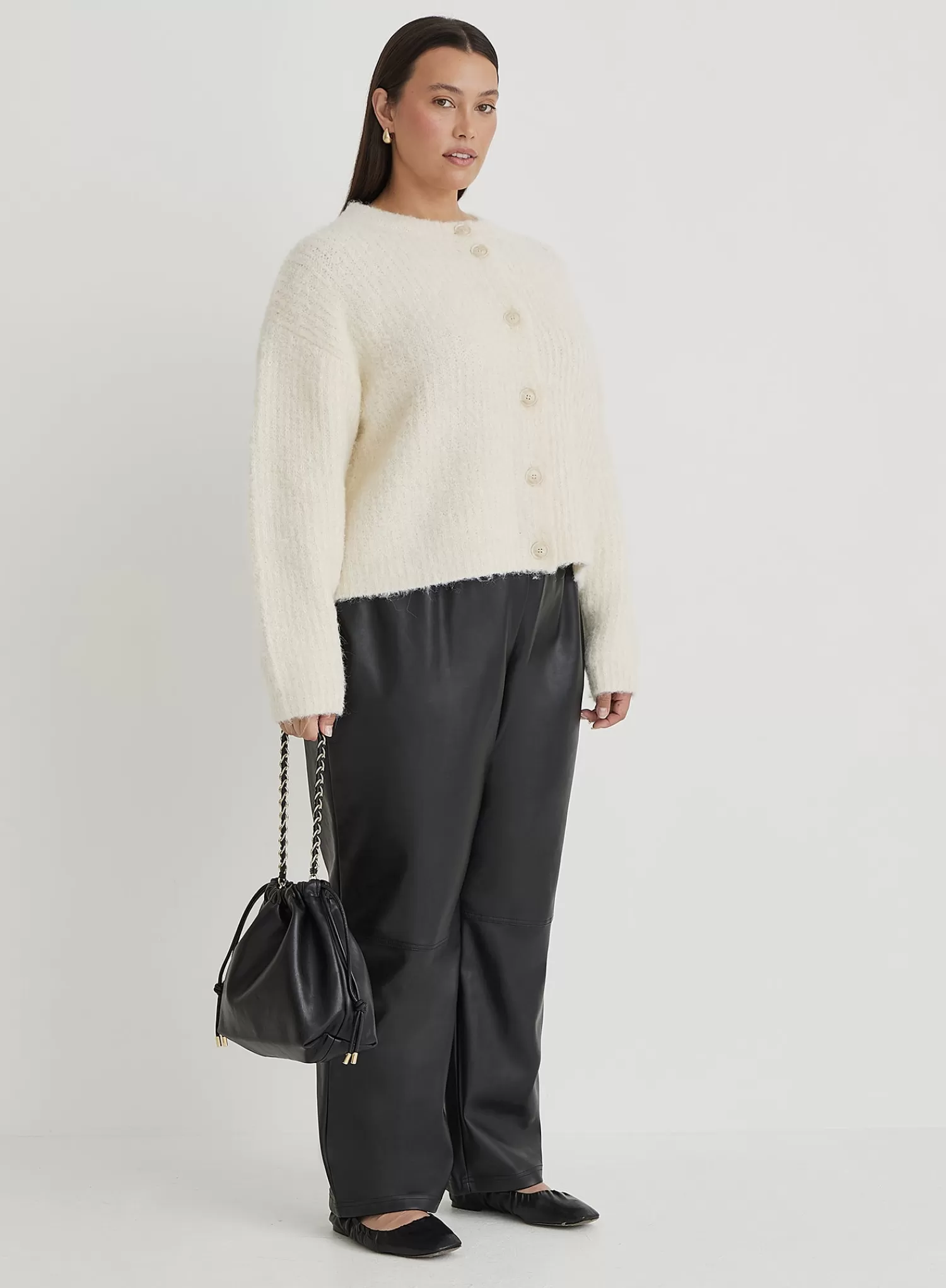 Black Curve Faux Leather Trouser- Lori-4th & Reckless Outlet