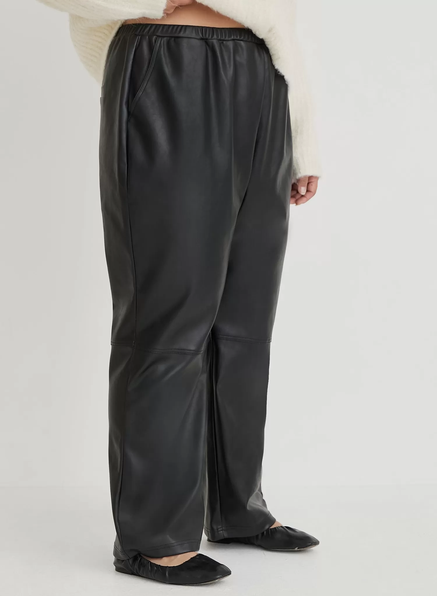 Black Curve Faux Leather Trouser- Lori-4th & Reckless Outlet