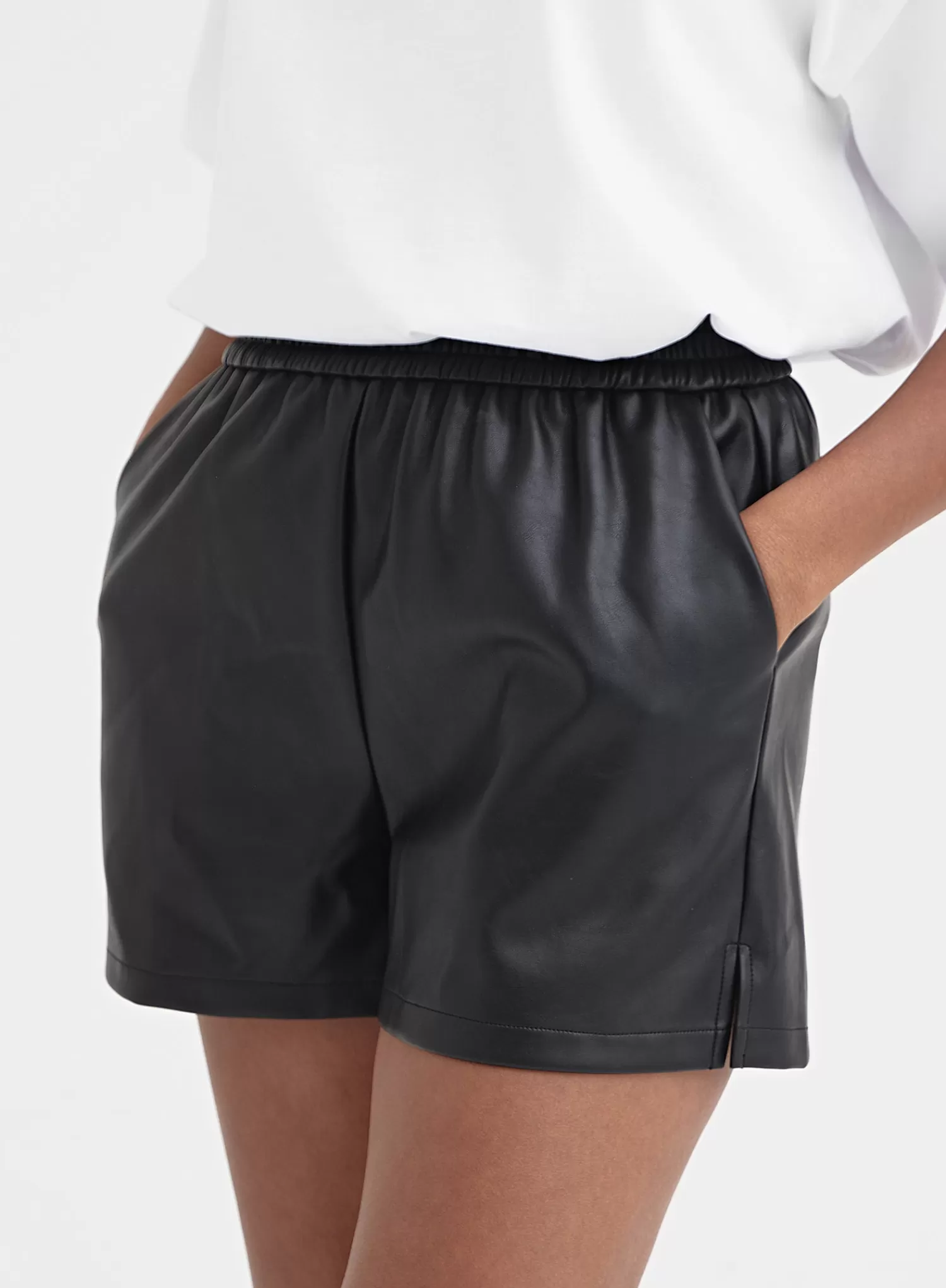 Black Elasticated Faux Leather Short - Evi-4th & Reckless Sale