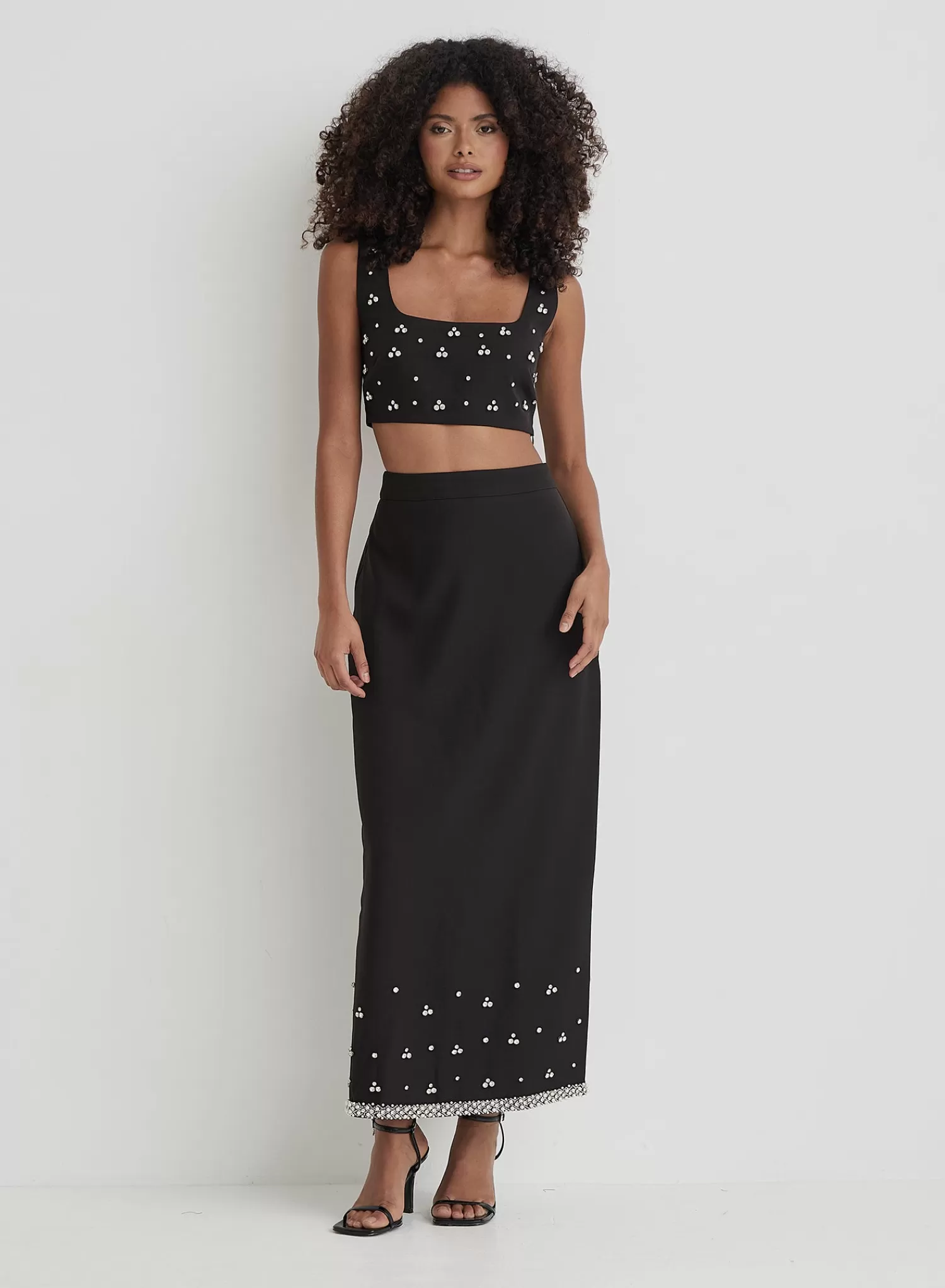 Black Embellished Trim Maxi Skirt- Sara-4th & Reckless Shop