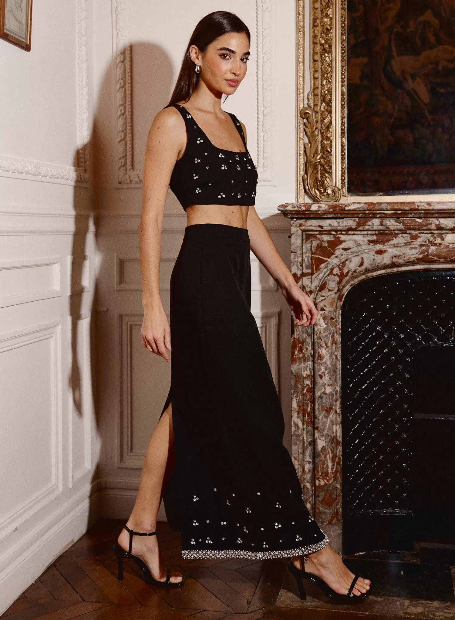 Black Embellished Trim Maxi Skirt- Sara-4th & Reckless Shop