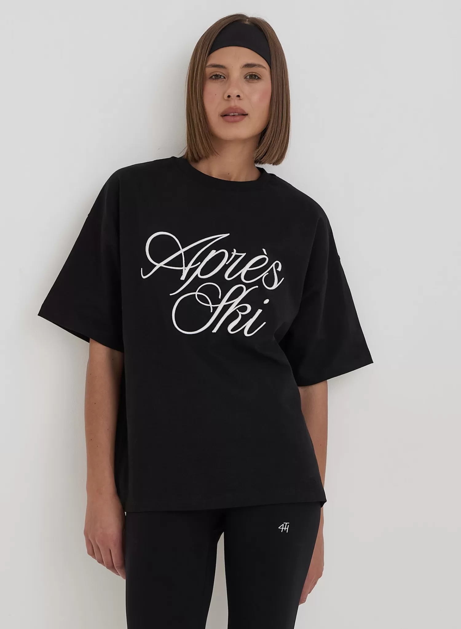 Black Embroidered Apres Ski Slogan T-Shirt- Asher-4th & Reckless Store
