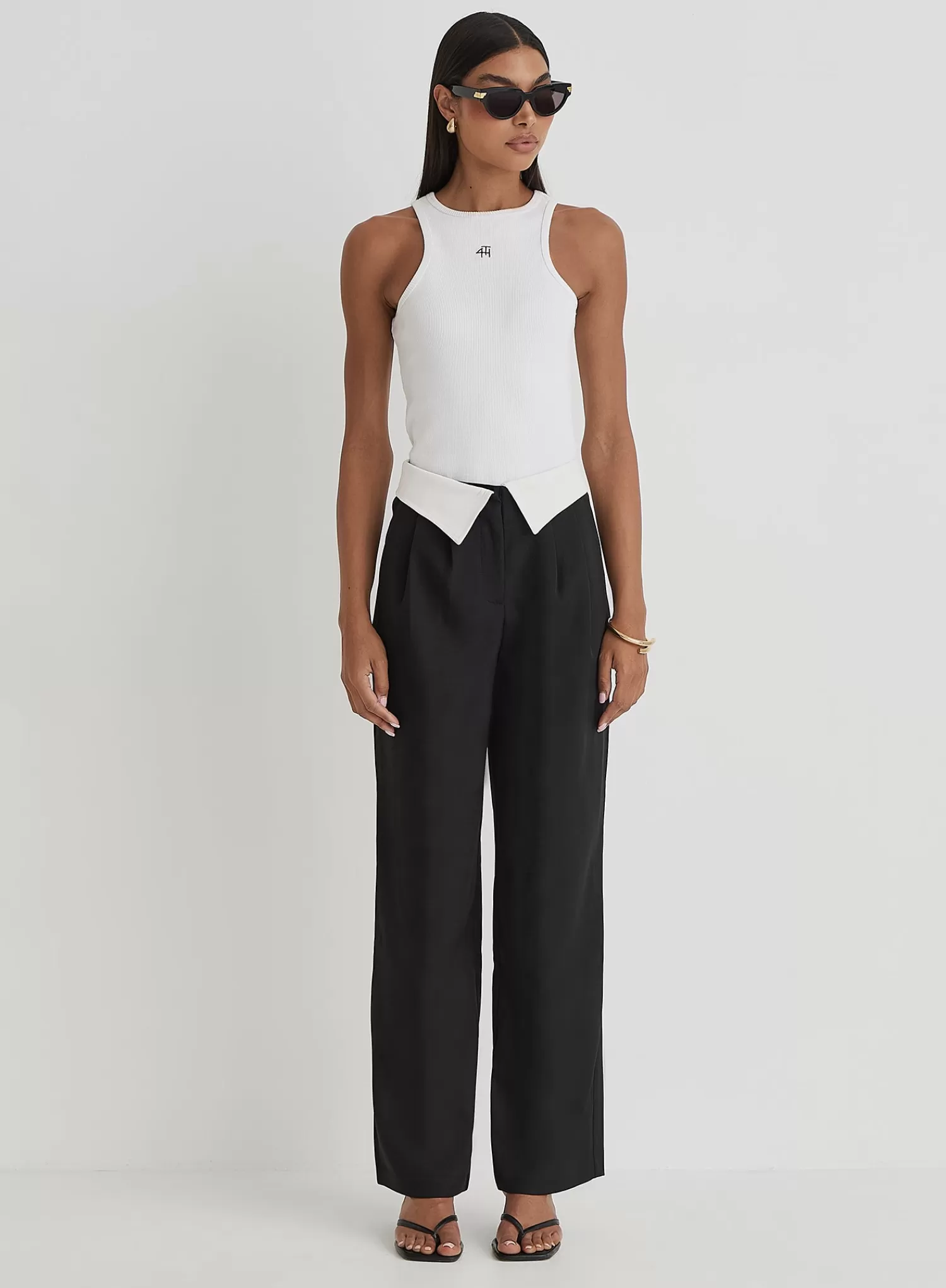 Black Exposed Waistband Trouser - Nadia-4th & Reckless New