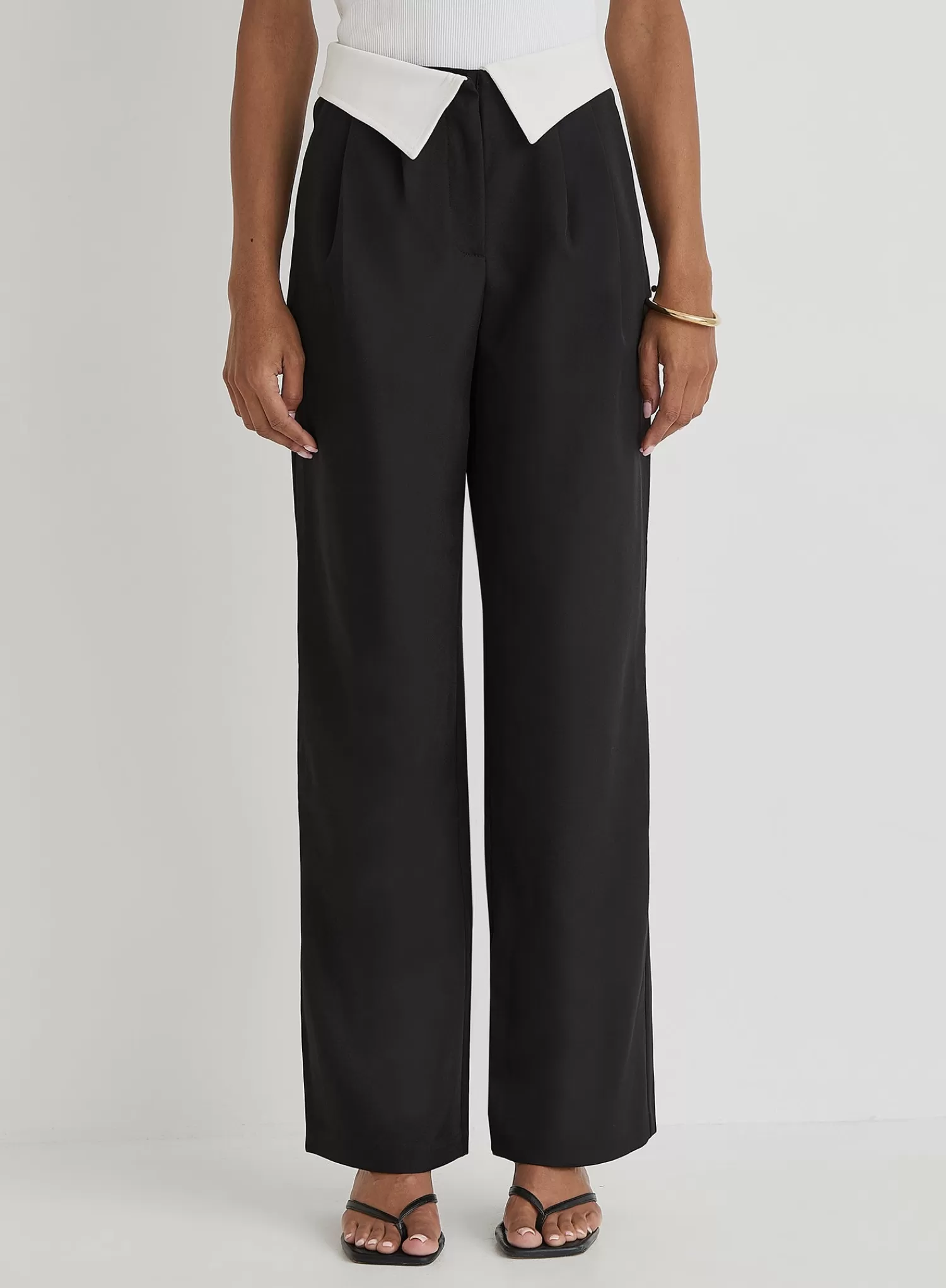 Black Exposed Waistband Trouser - Nadia-4th & Reckless New