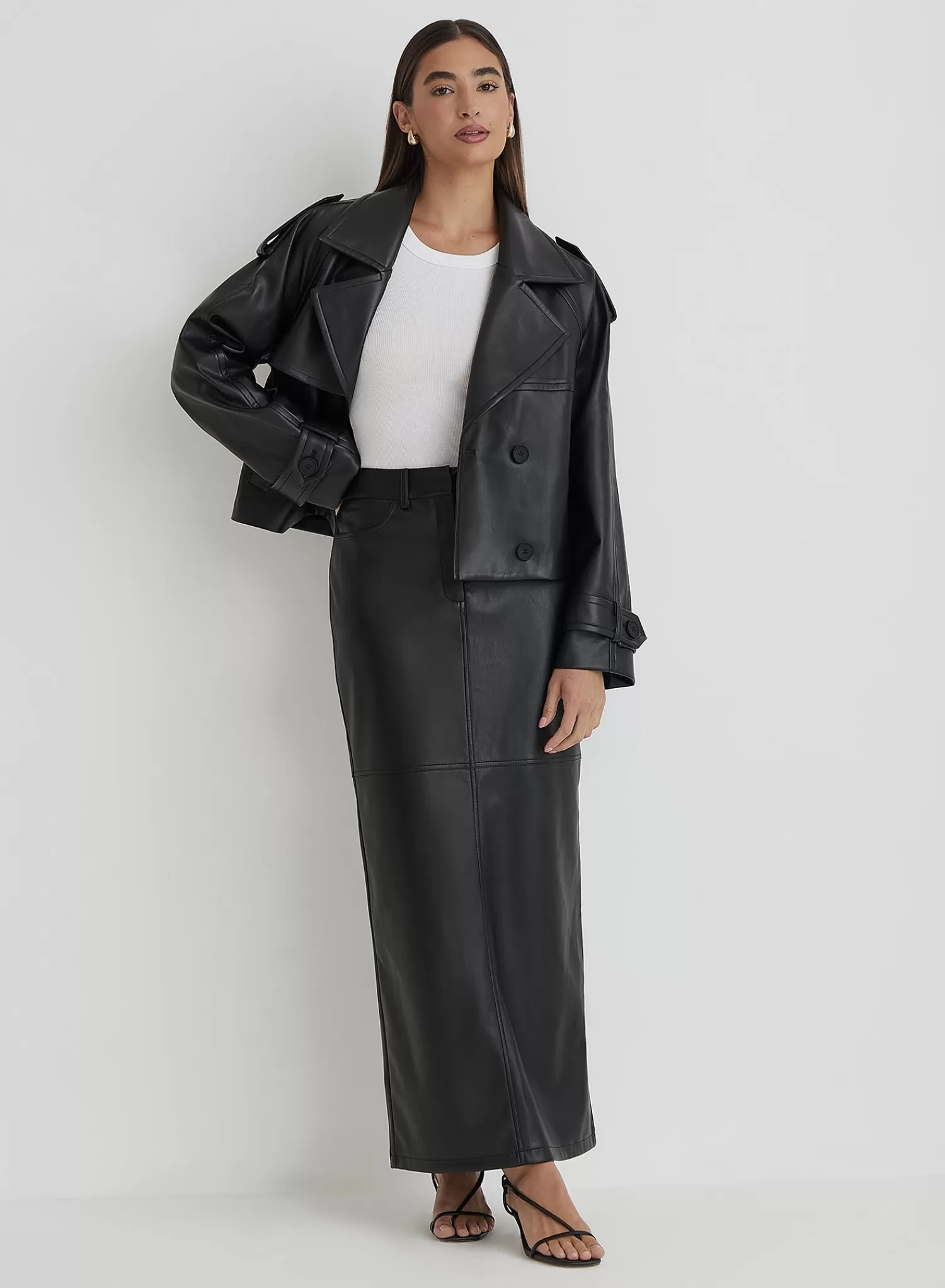 Black Faux Leather Maxi Skirt- Karmin-4th & Reckless Best