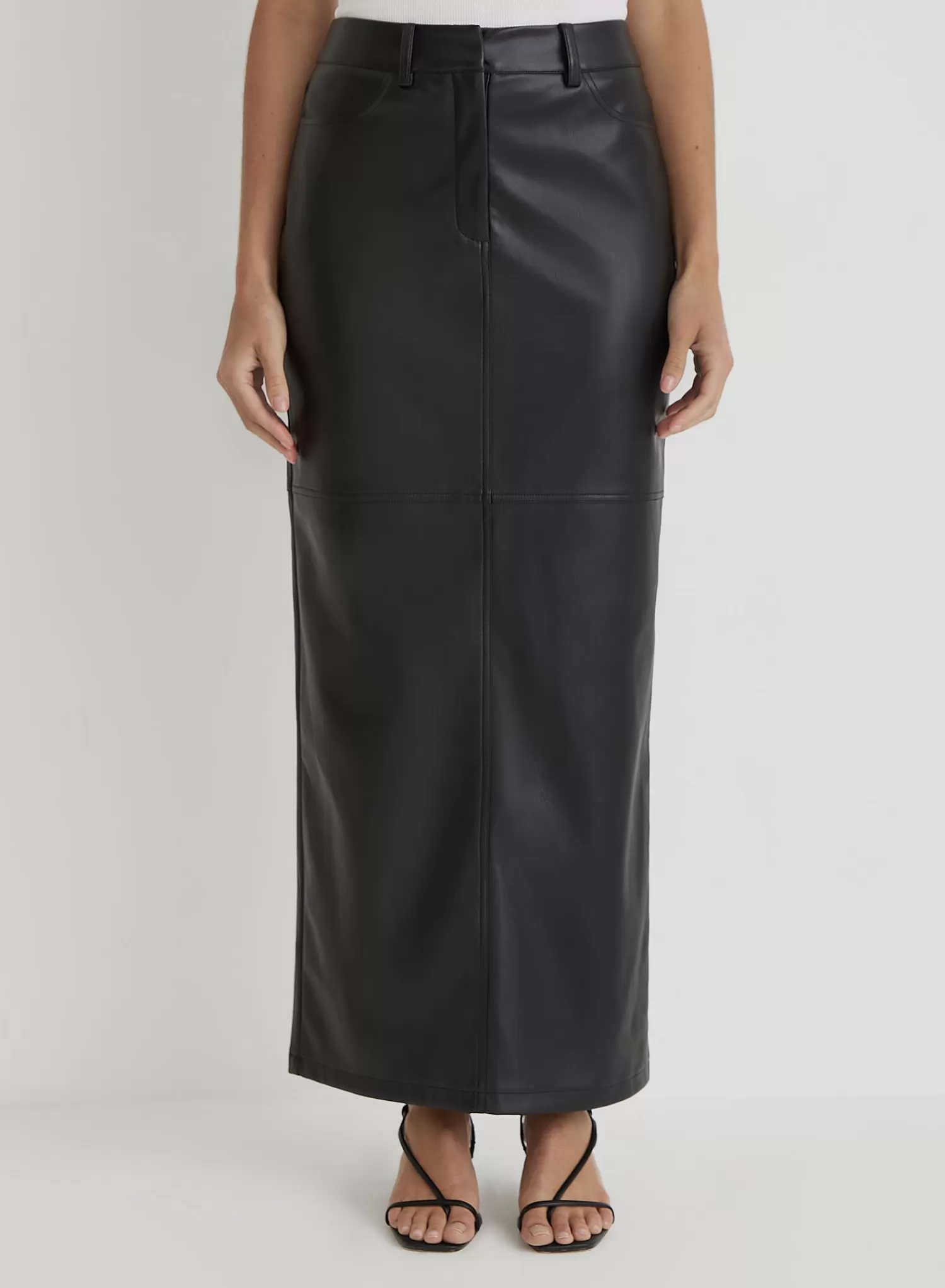 Black Faux Leather Maxi Skirt- Karmin-4th & Reckless Best