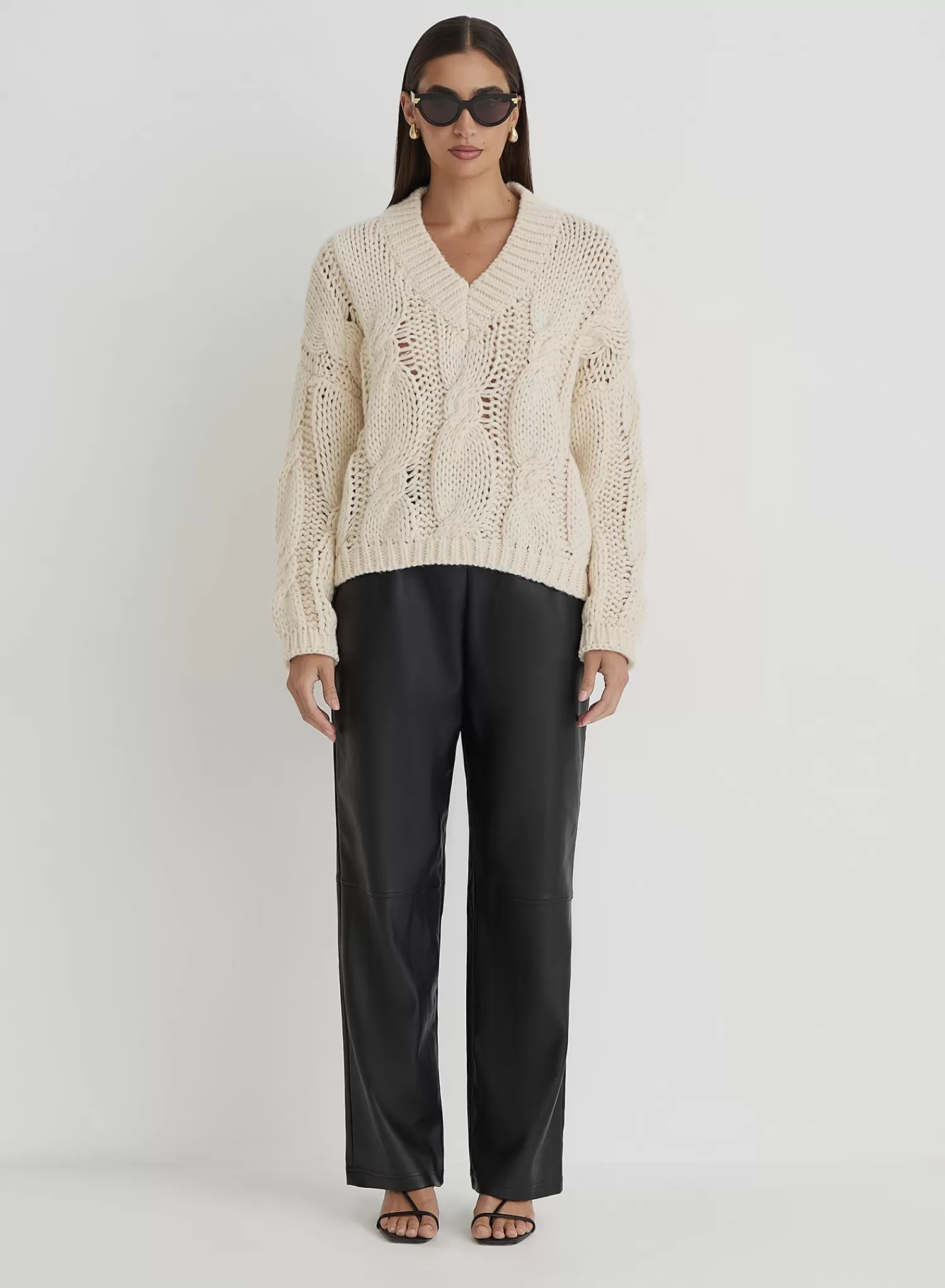 Black Faux Leather Trouser- Lori-4th & Reckless Flash Sale