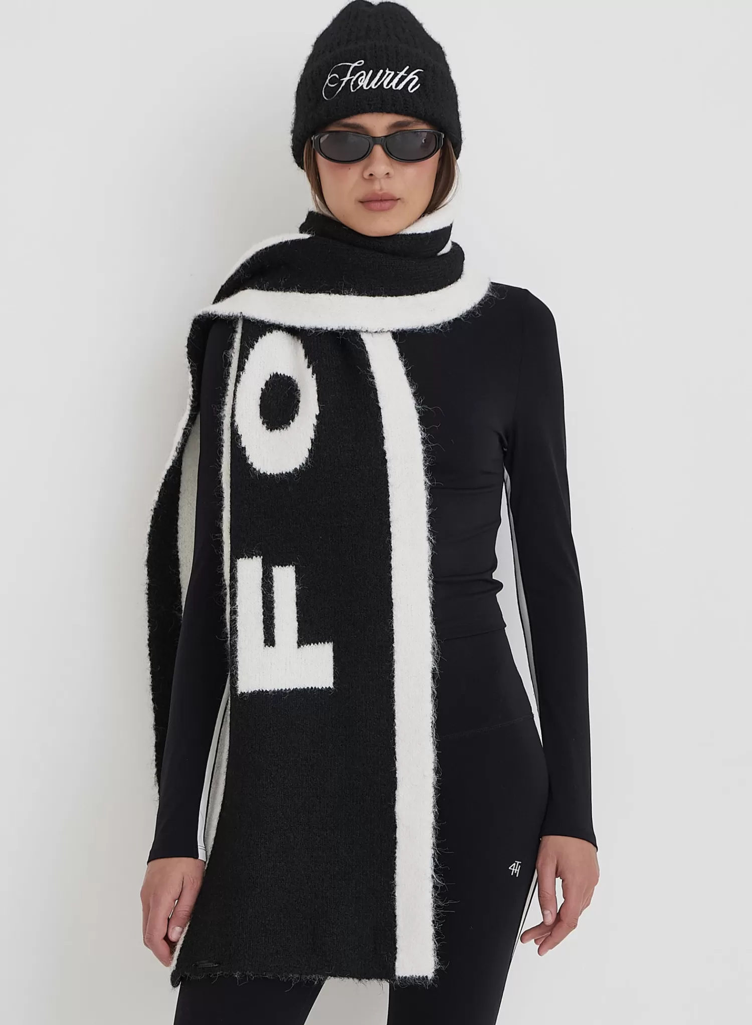 Black Fourth Branded Knitted Scarf- Letti-4th & Reckless Store