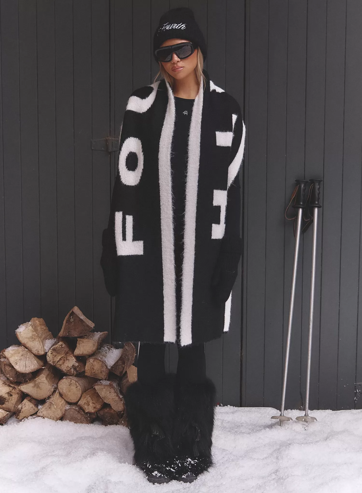 Black Fourth Branded Knitted Scarf- Letti-4th & Reckless Store
