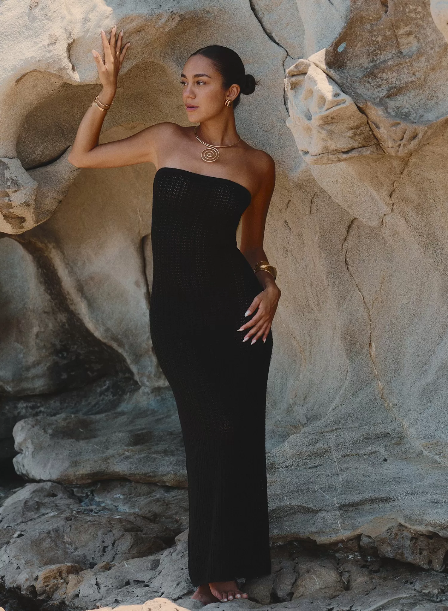 Black Knitted Bandeau Maxi Beach Dress- Emily-4th & Reckless Flash Sale