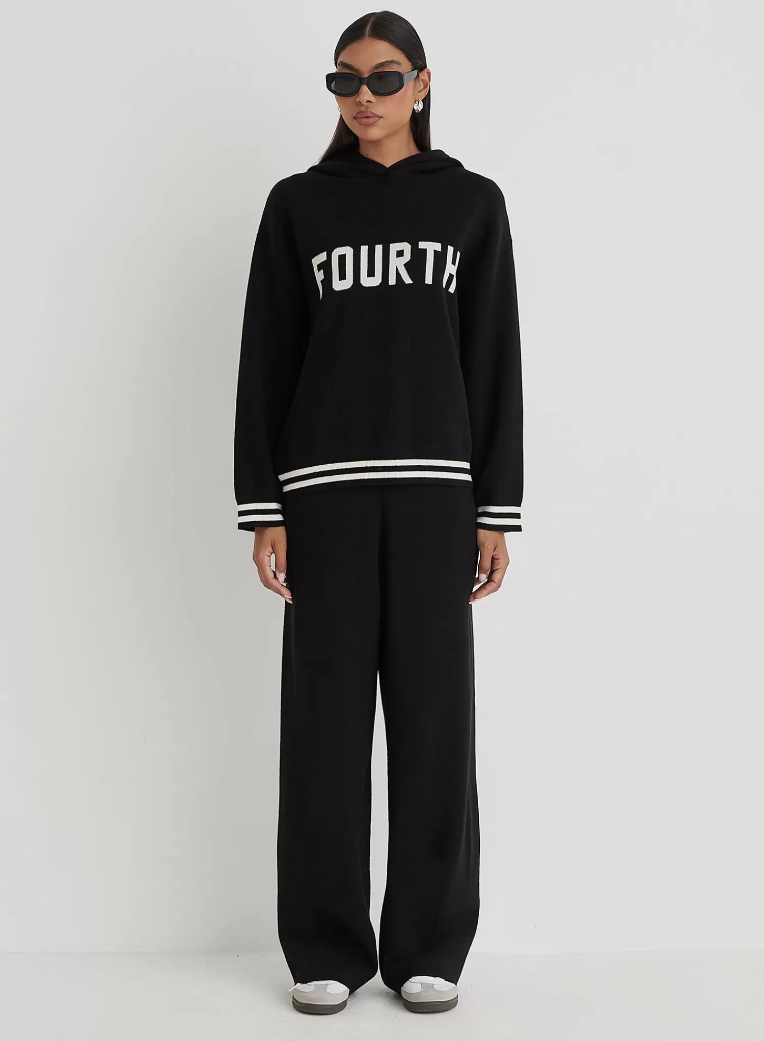 Black Knitted Wide Leg Trouser- Alexia-4th & Reckless Online