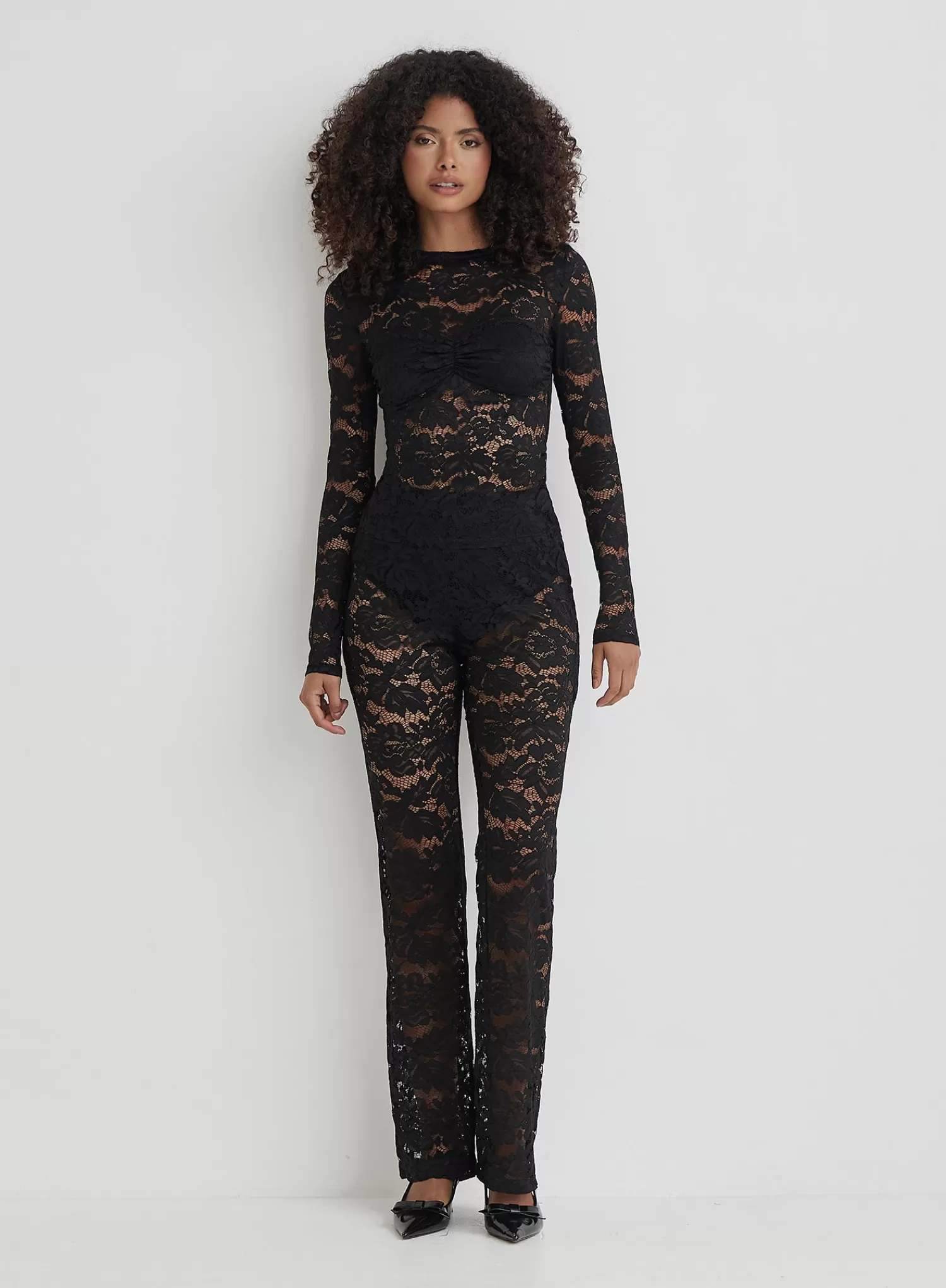 Black Lace Long Sleeve Bust Detail Top- Abi-4th & Reckless Clearance