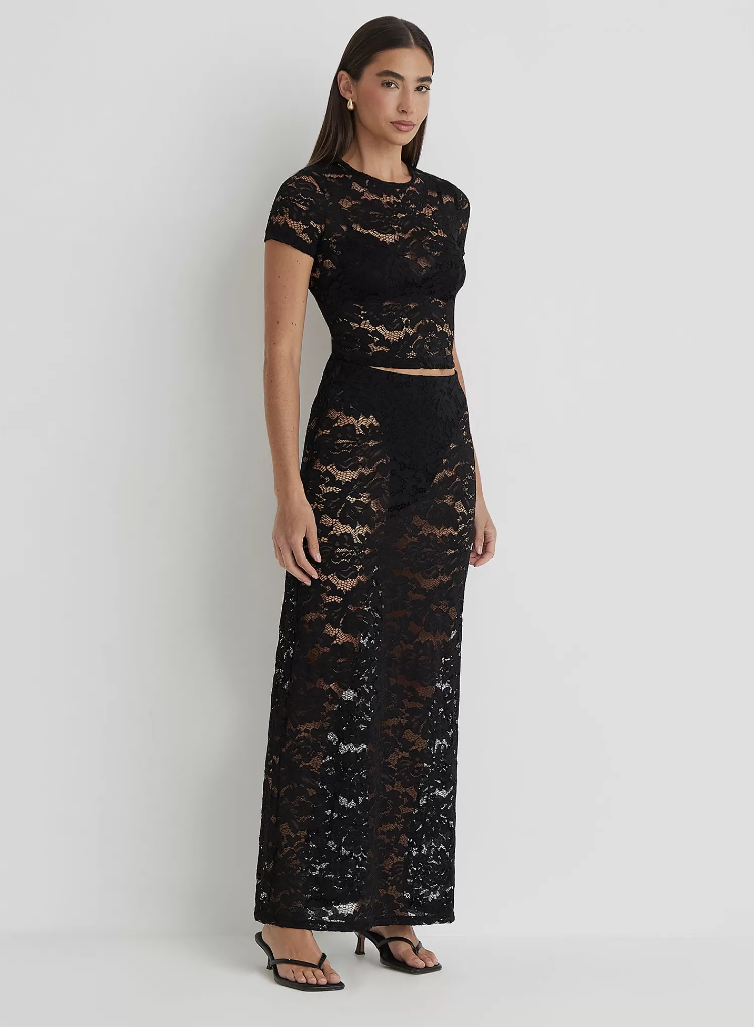 Black Lace Maxi Skirt- Olga-4th & Reckless Store