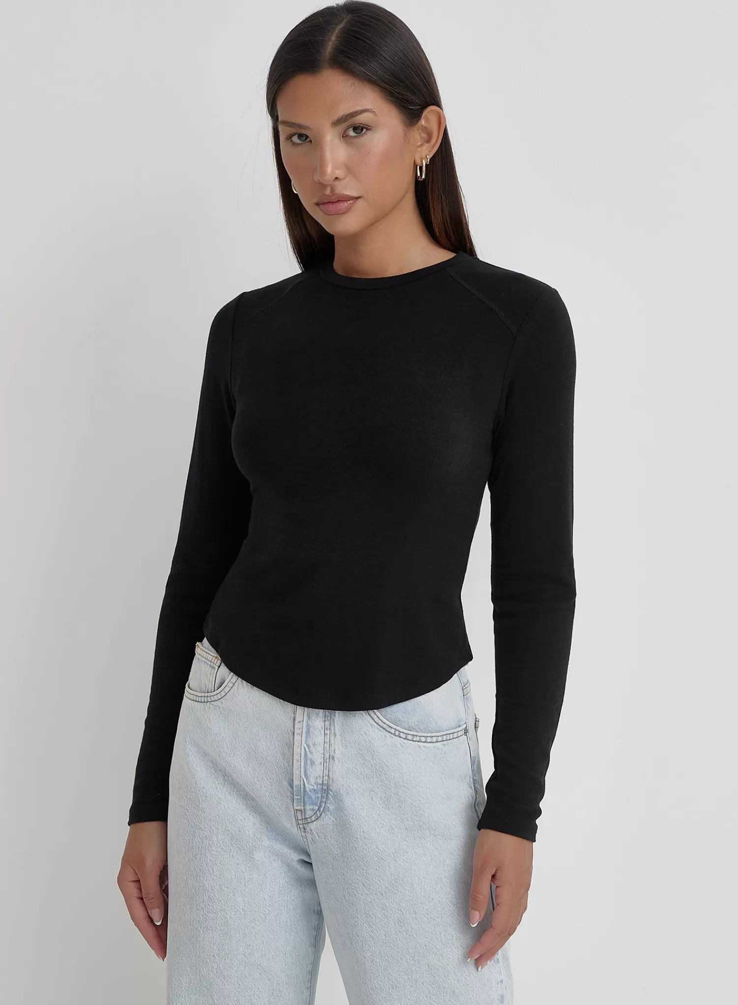 Black Long Sleeve Jersey Top- Hailee-4th & Reckless Sale